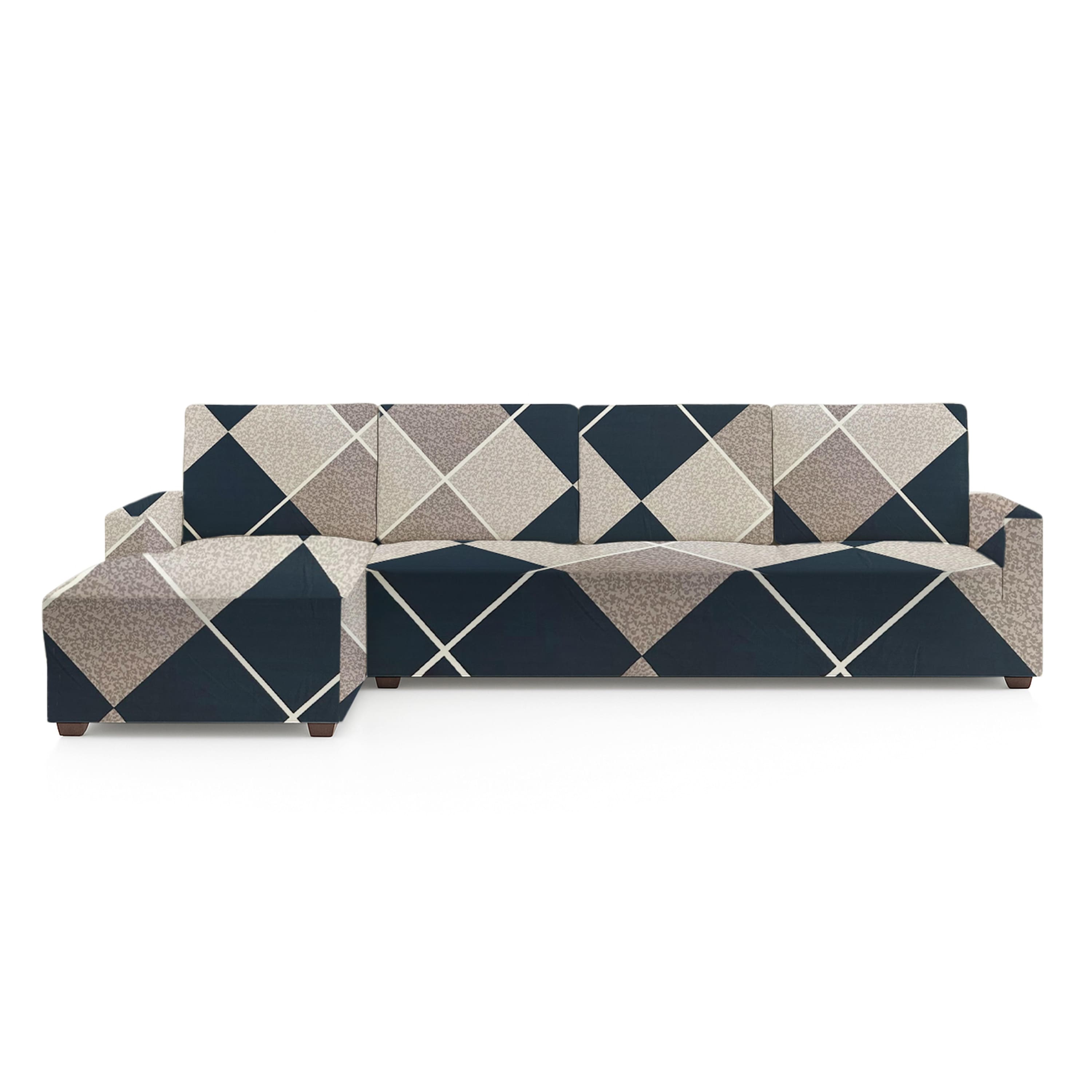 Left Aligned 3 Seater Left Aligned Chaise Navy Cubes Sofa Cover