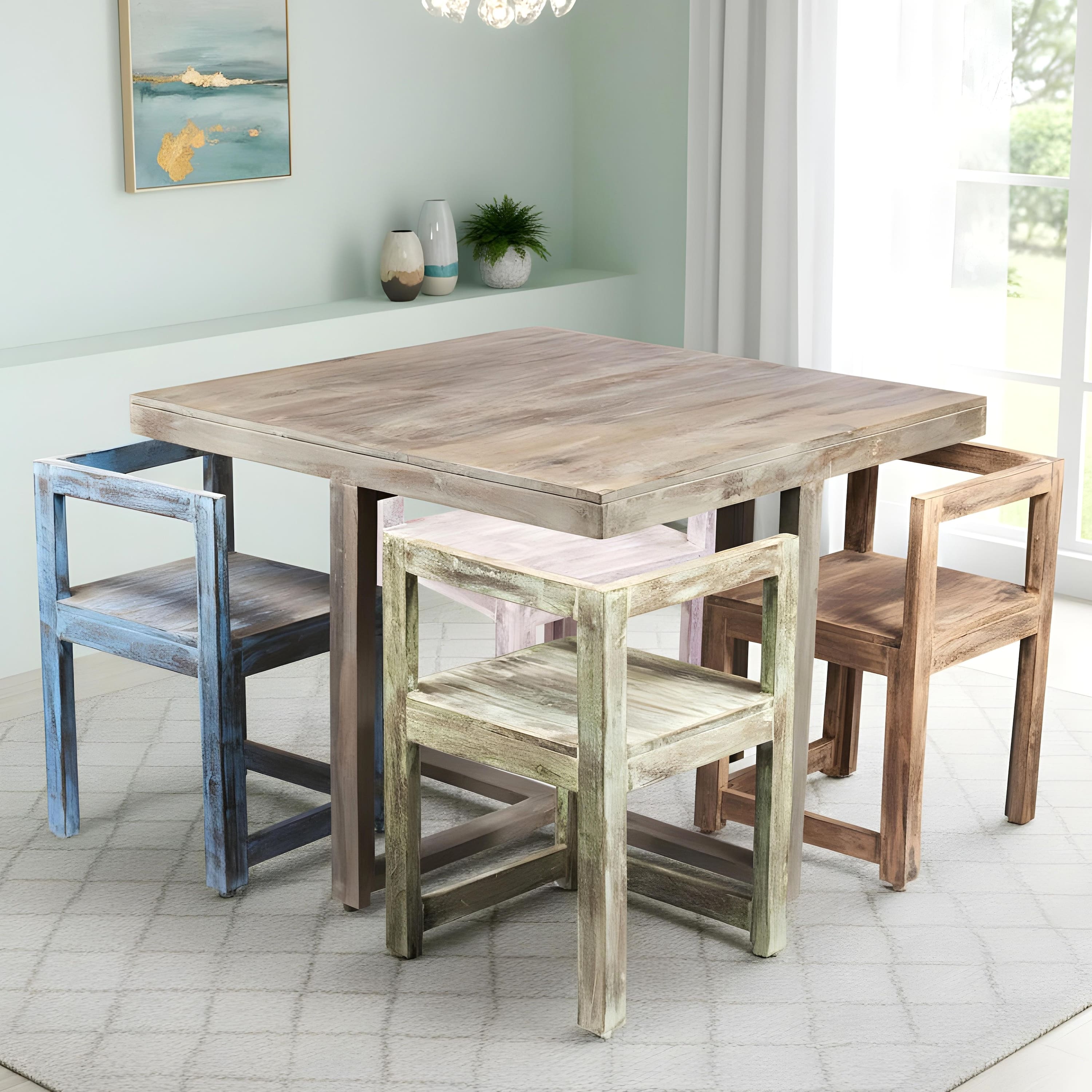 Kingston Sheesham Wood 4 seater Dining Table Set in Antique Multicolour Finish