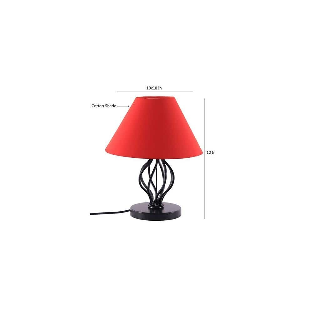 Ware Red Fabric Shade Table Lamp with Black Iron Base
