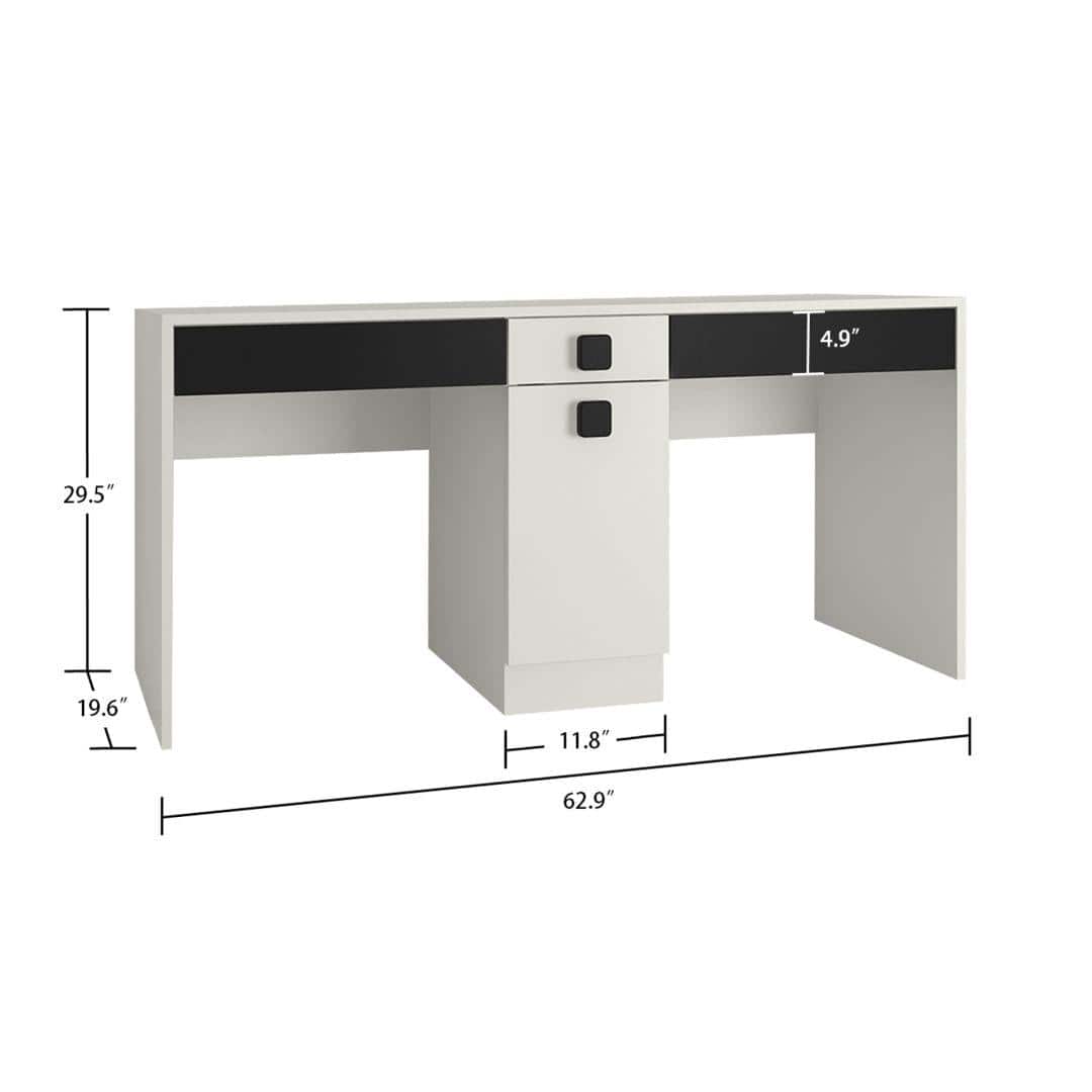 Twin Kristina Study Set with Twin Desk and Toughened Glass Bookshelf in Ivory Carbon Black Colour