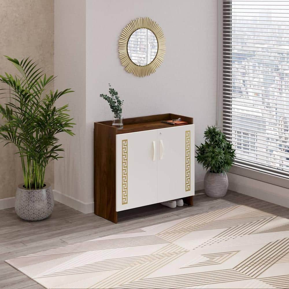 Brooklyn Engineered Wood Shoe Cabinet with Brown Maple & White finish