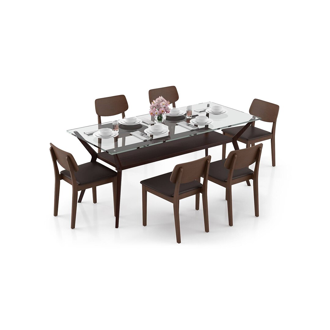 Wesley - Lawson 6 Seater Dining Table Set (Colour- Dark Brown , Finish- Dark Walnut)
