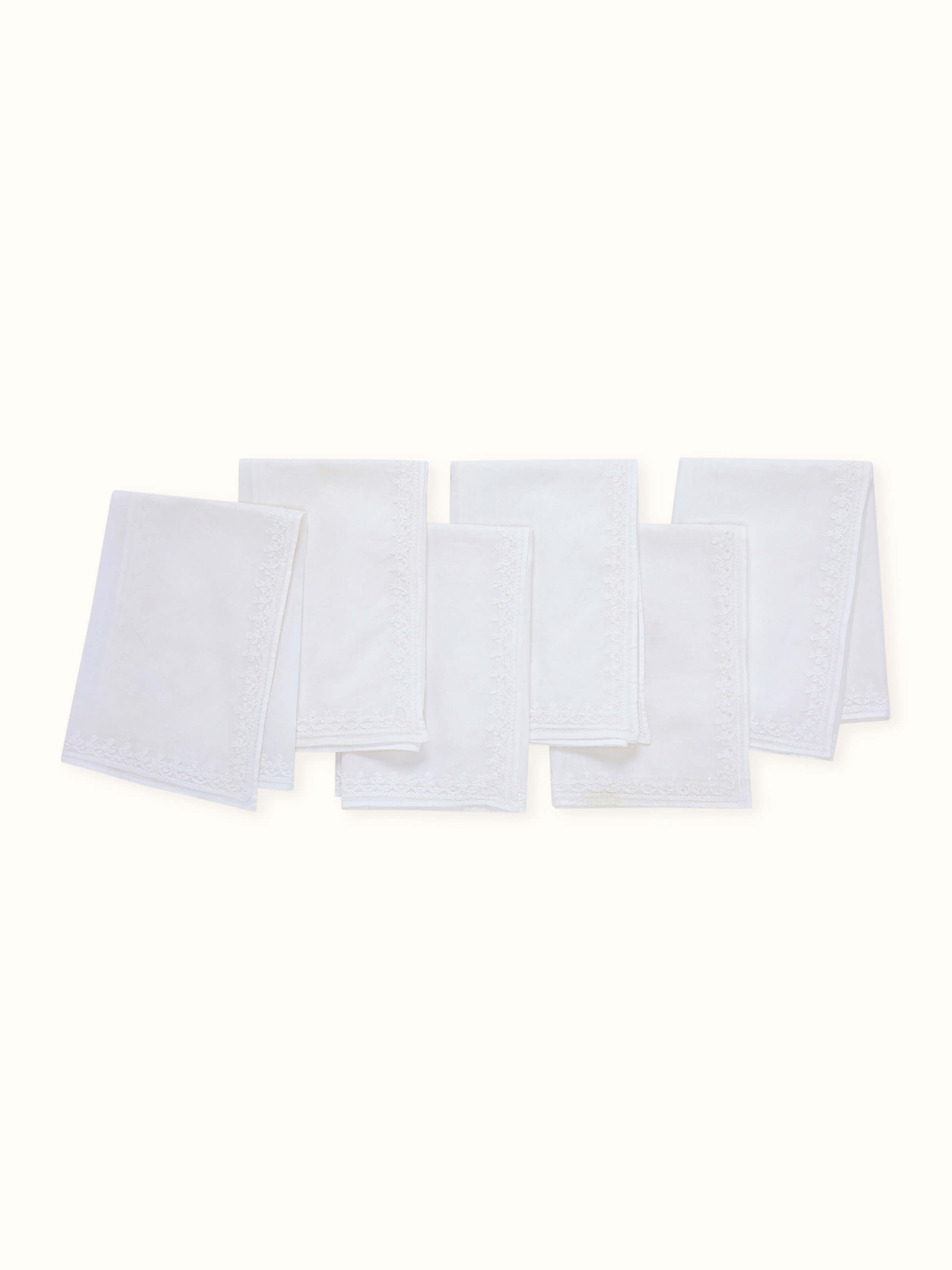 Shubra White Solid Cotton Chikankari Hand Embroidery Dinner Napkins (6 Pcs)