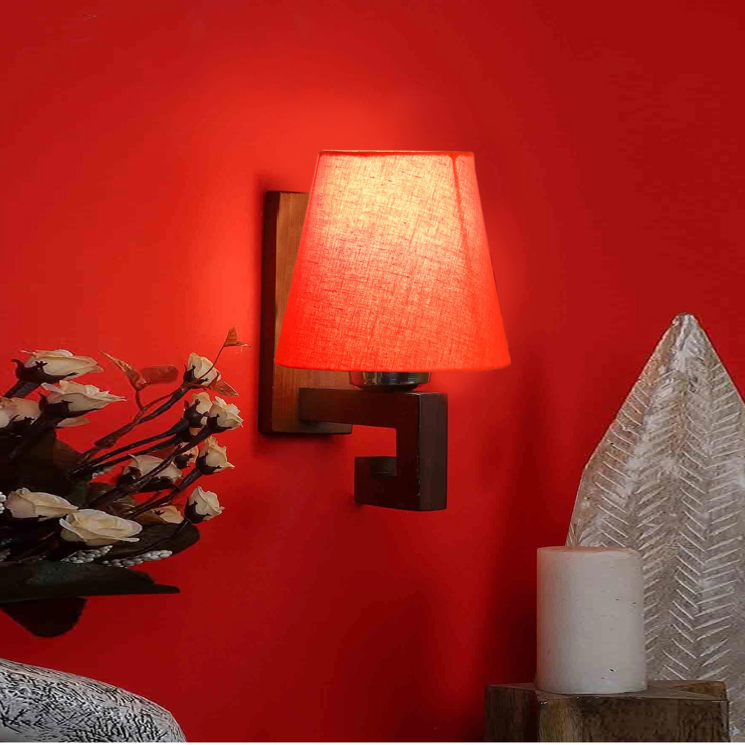 Devansh Solid Wood Electric Wall Light in Orange Colour with Orange Shade Count of 1 Light - Devansh