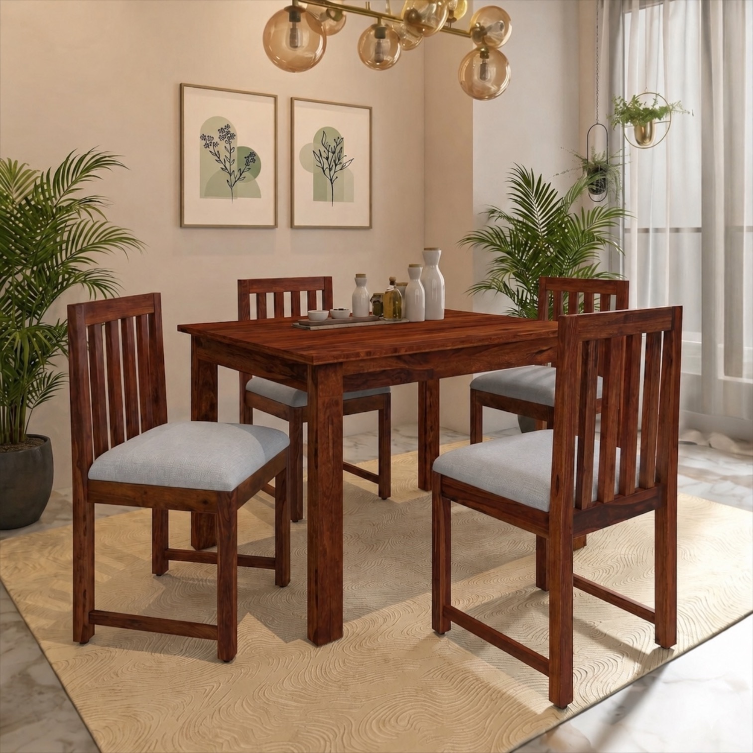 Aura 4 Seater Dining Set with Cushioned Chairs in Ice Blue Colour - Interior Valley