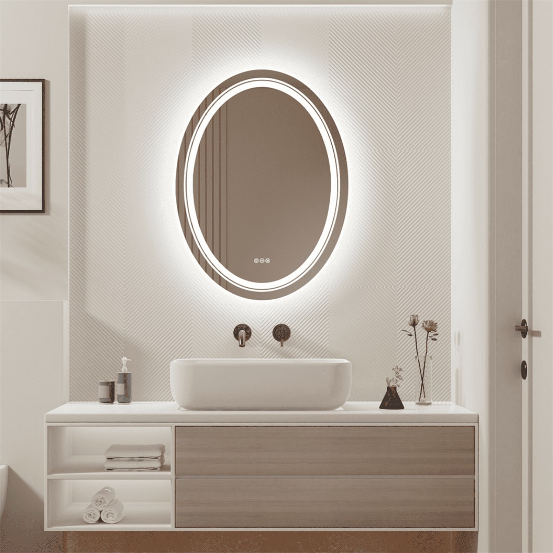 Oval Shape Lighted LED Mirror Modern Vanity Mirror