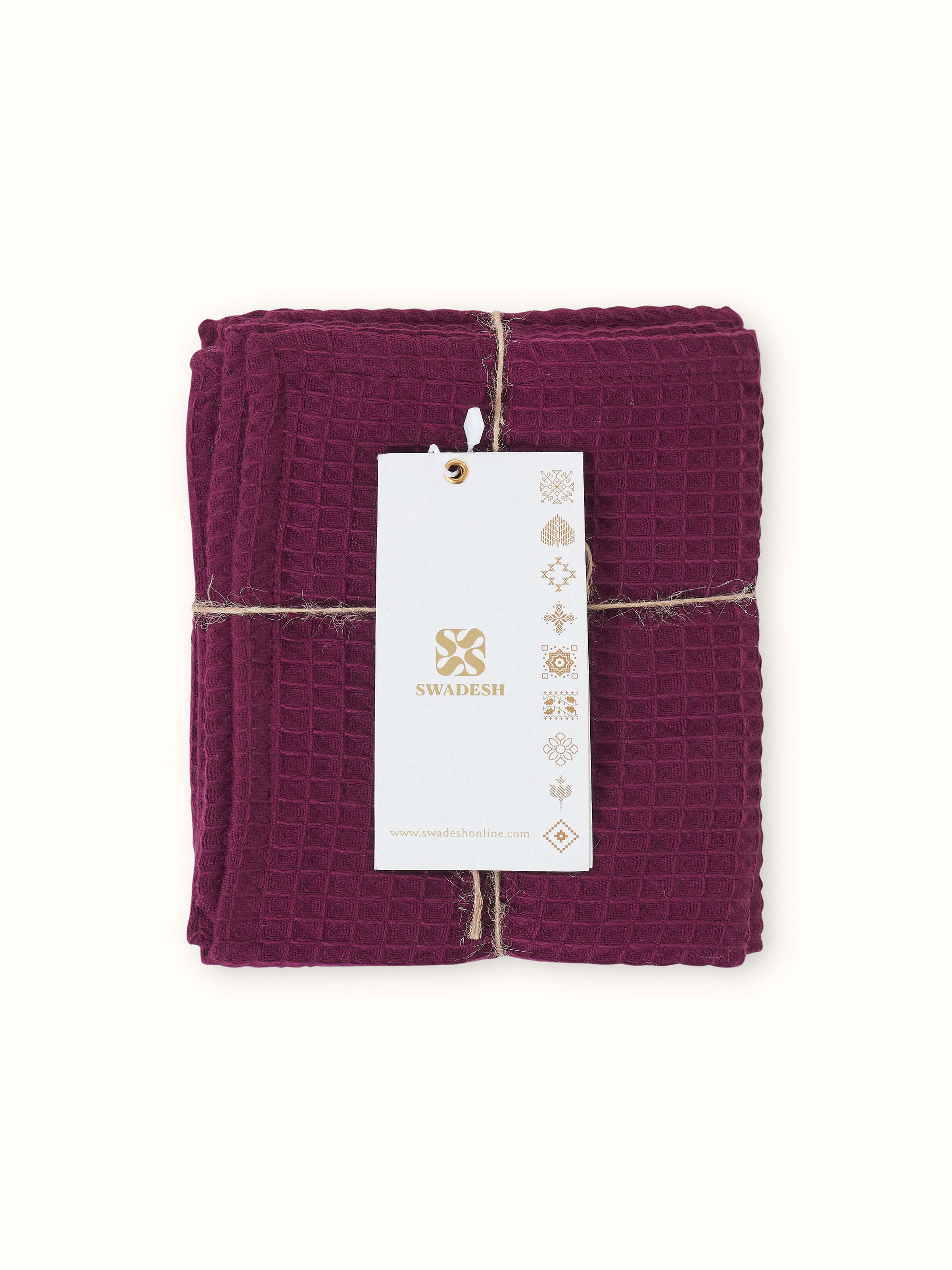 Absorbent cotton weave detail of Amala purple waffle hand towel
