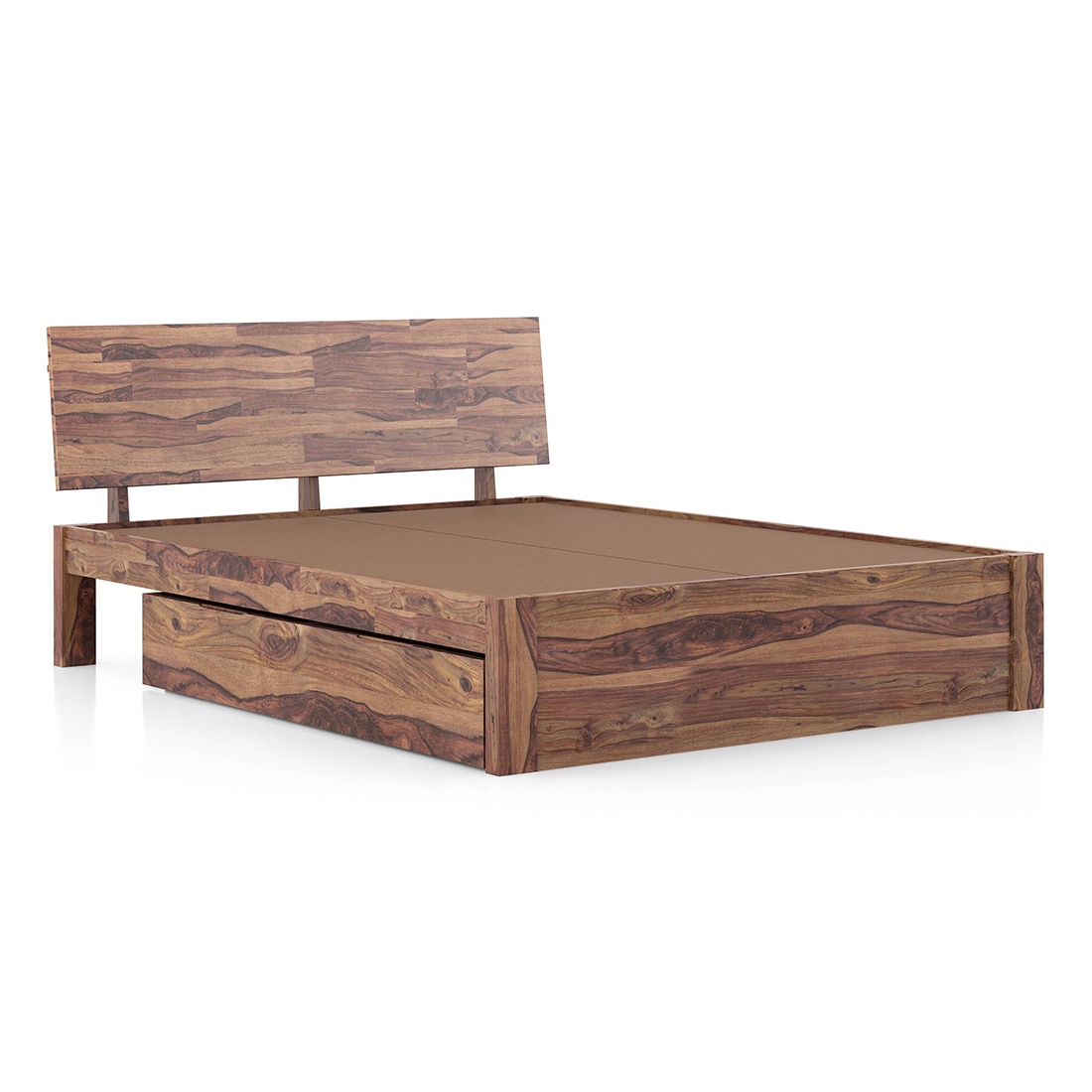 Boston Solid Wood King Size Drawer Storage Bed In Teak Finish