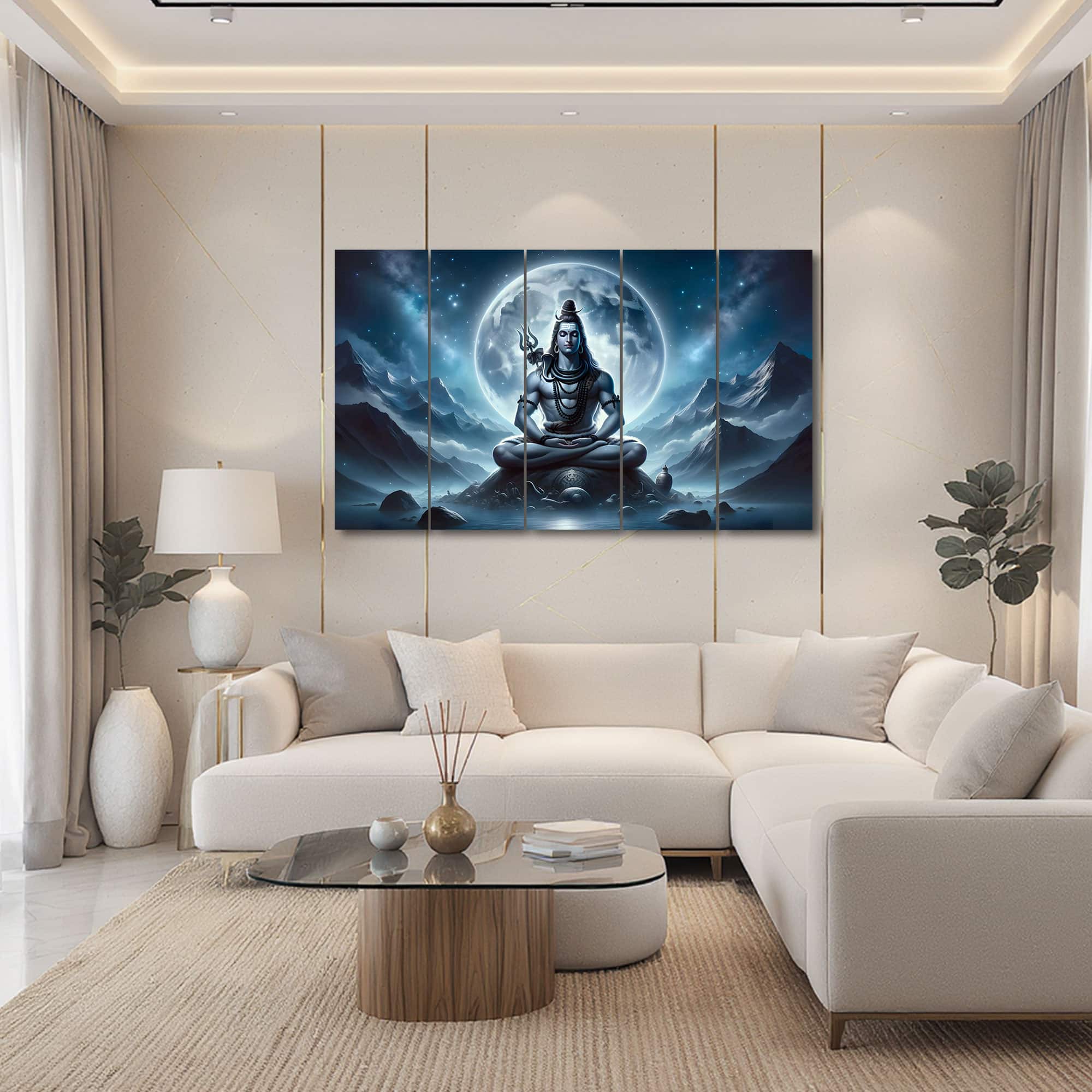 The Castle Decor Lord Shiva Wall Painting Wooden Framed 27x48 Inch (Style 22) - The Castle Decor