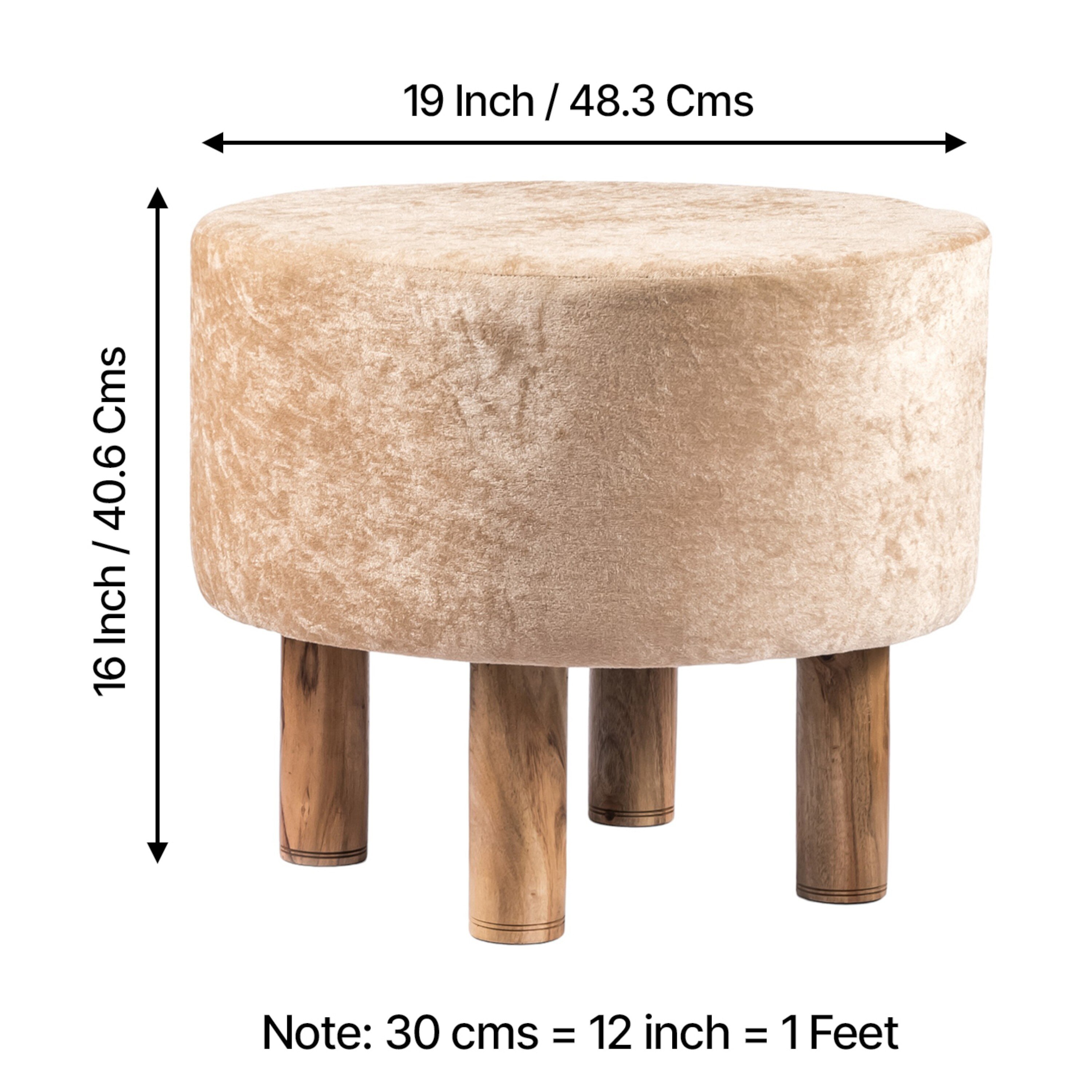 Collio Solid Wood Pouffee in Ivory Sparkle Velvet Fabric