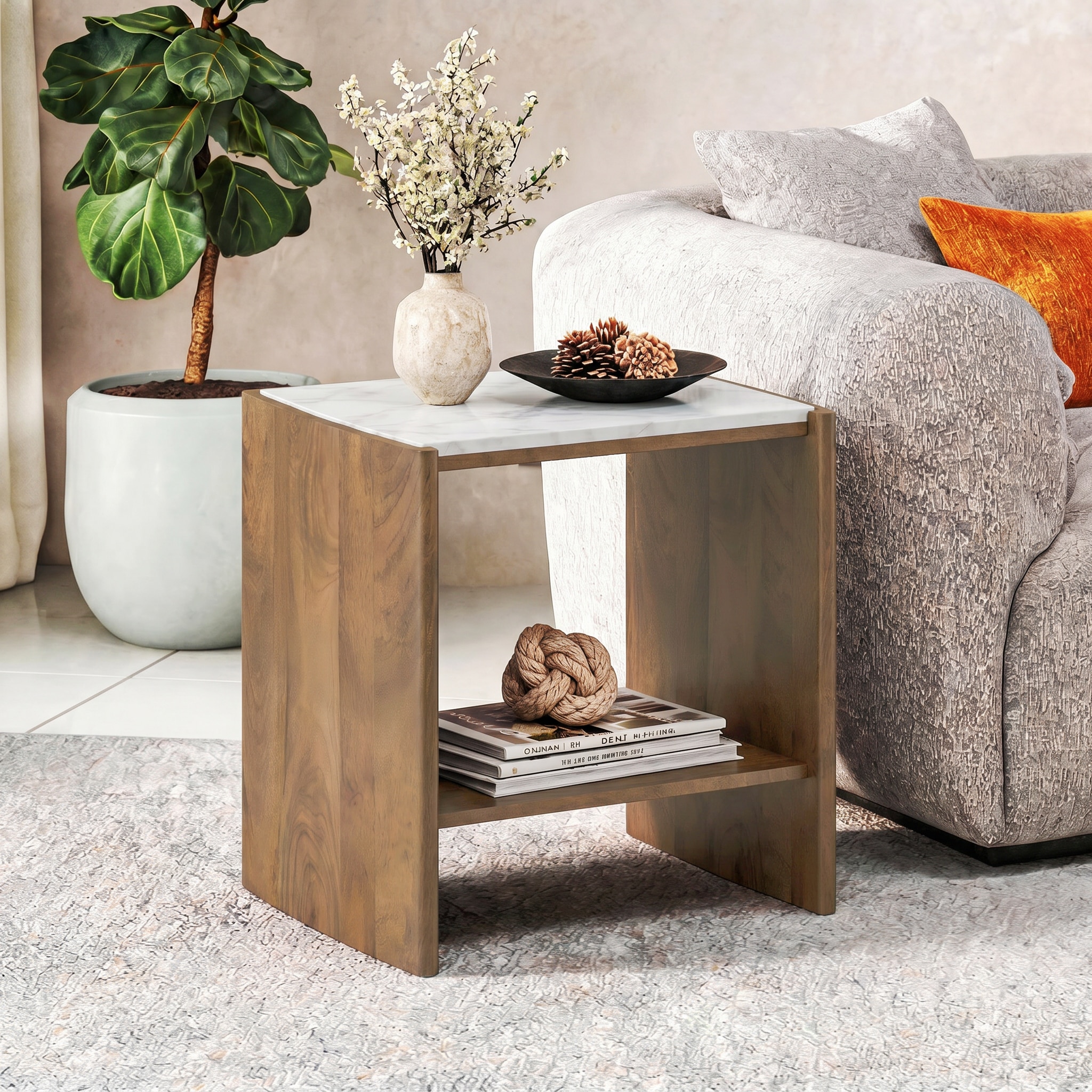 Tavo Solid Wood and Banswara Side Table In Golden ash Finish - Urban Ladder