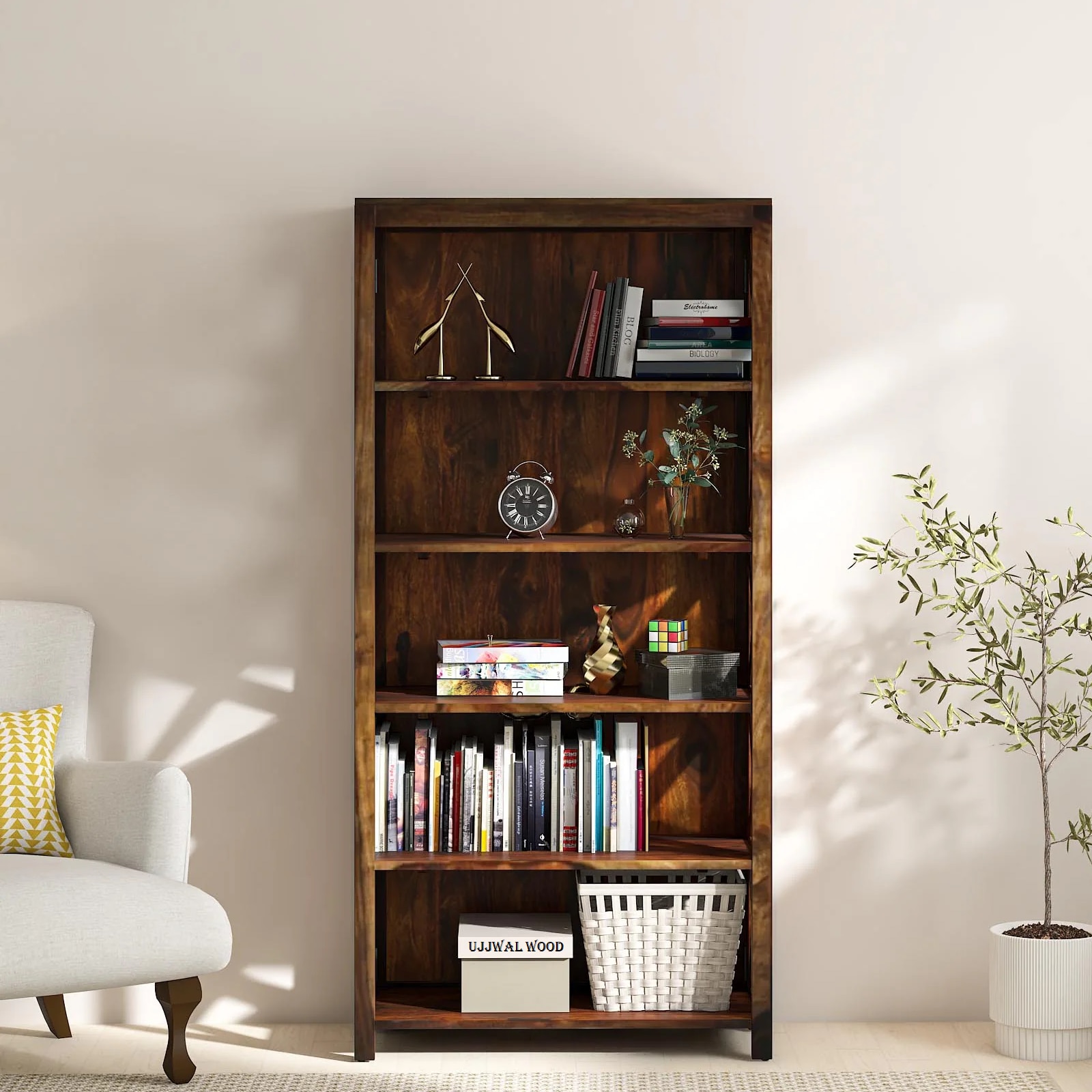 Sheesham Solid Wood  Bookshelf in Provincial Teak Finish - Ujjwal Wood