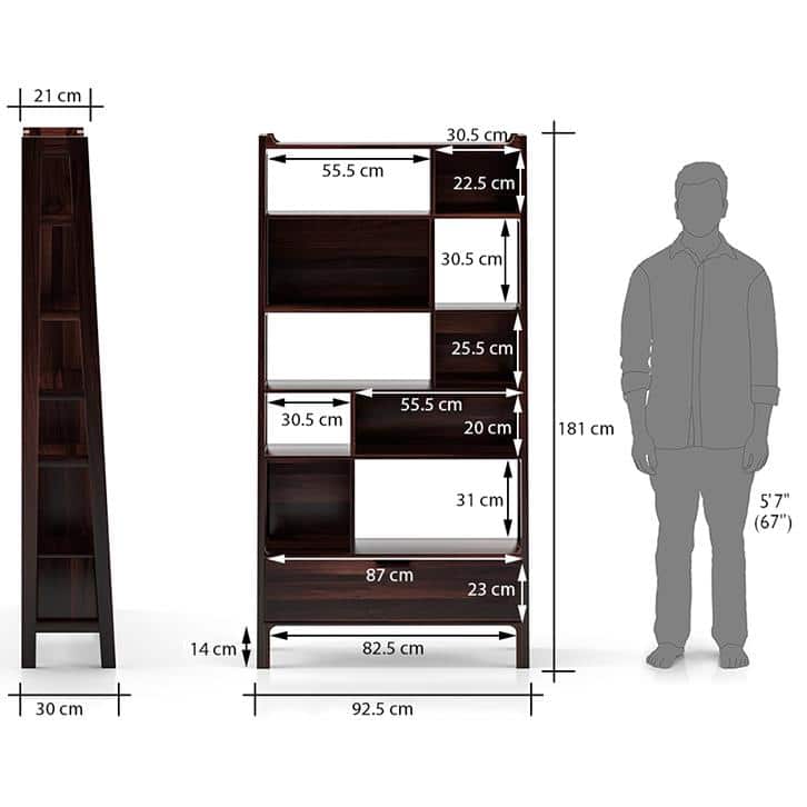 Alberto Solid Wood Bookshelf in Mahogany Finish