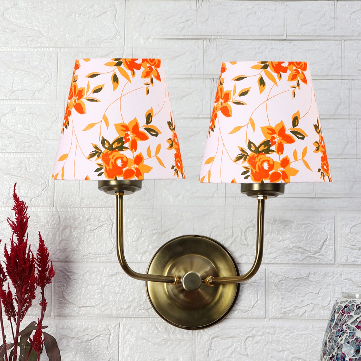 Devansh Metal Electric Wall Light in Gold Colour with Multi Shade Count of 2 Lights - Devansh
