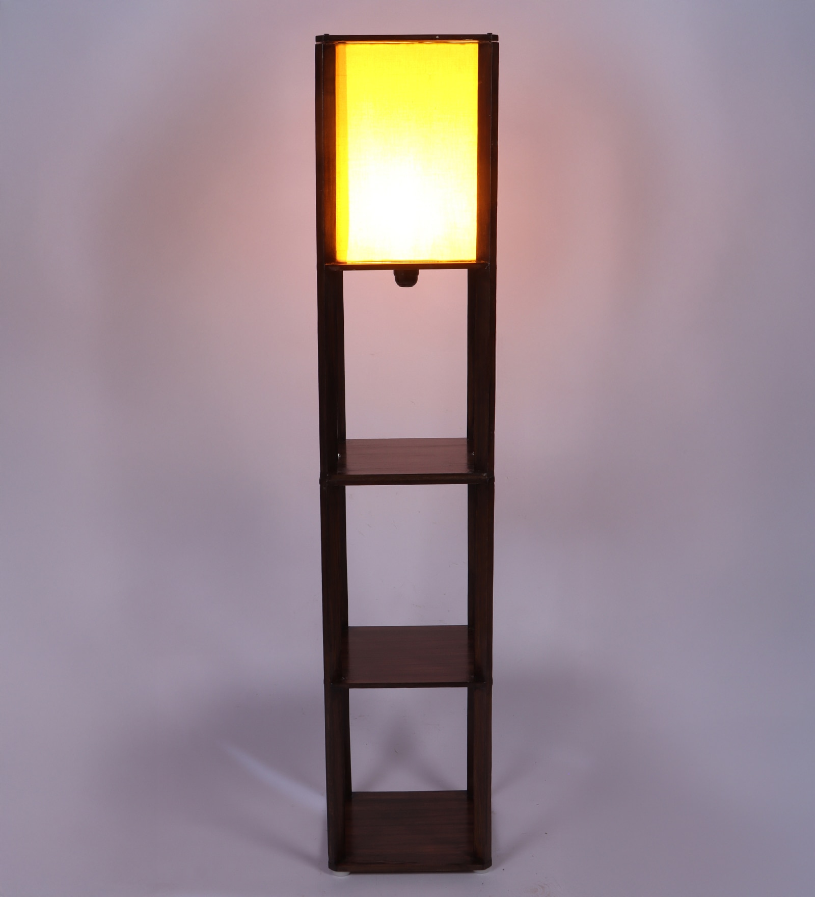 Brown Square Floor Lamp with Yellow Shade