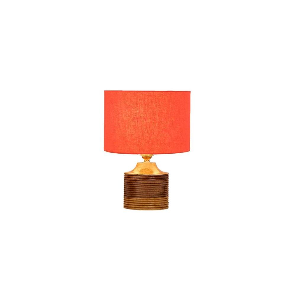 Amara Orange cotton table lamp with Natural Wood Base