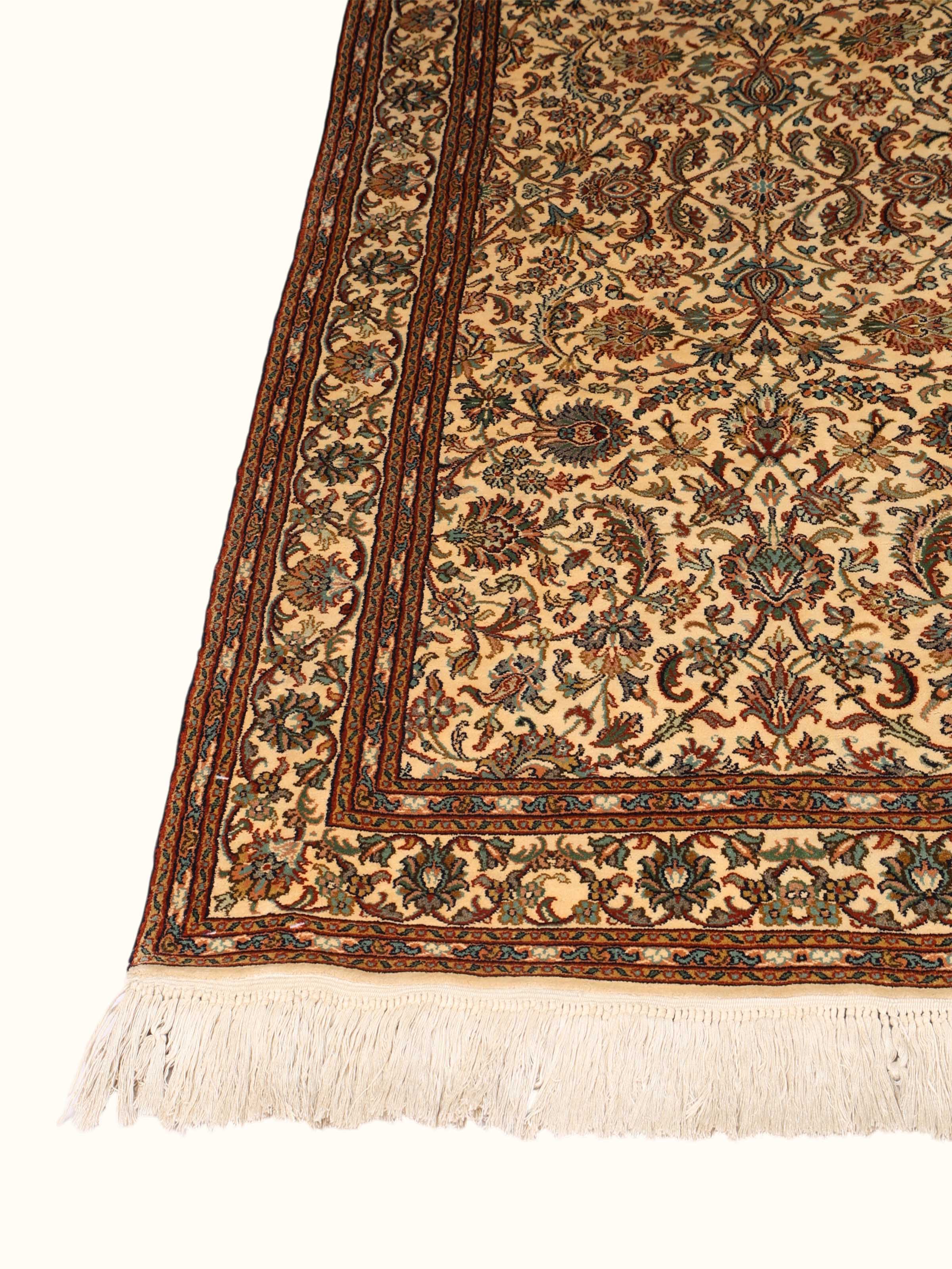 Traditional Persian Off-White Allover Kashmir Silk Hand-knotted Runner