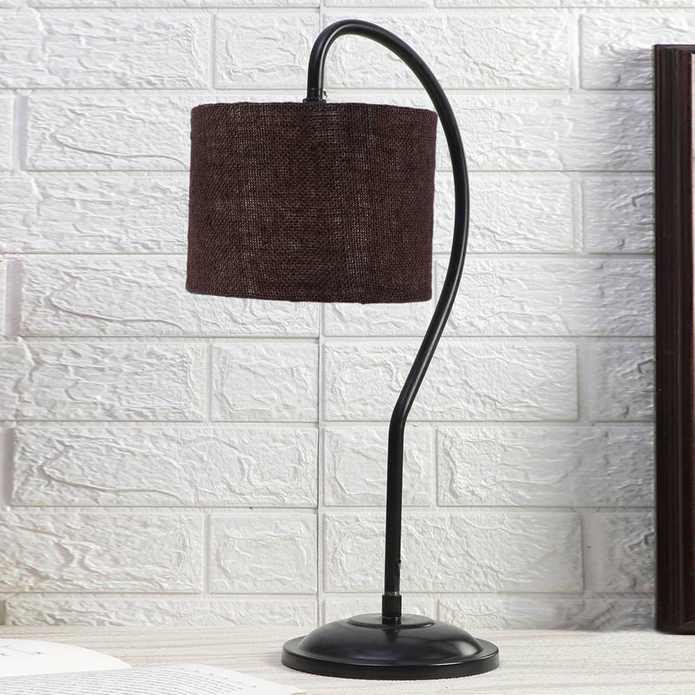 Brown Jute Curvy table lamp with Iron Base (SP17) - Devansh