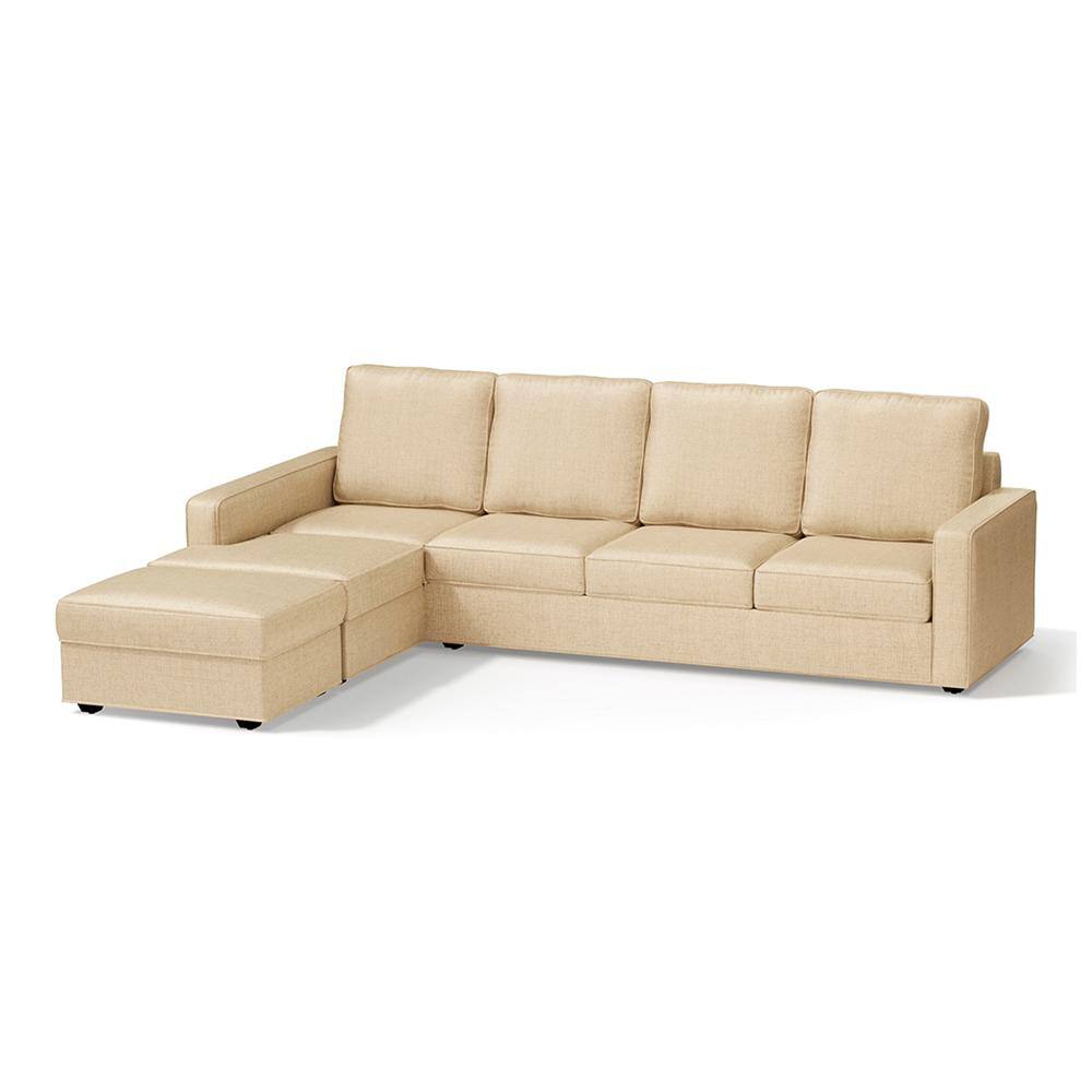 Apollo Compact Sofa (Colour : Pearl, Cushion : Hard, Back Type : High Back, Seating Capacity : Left Aligned 3 Seater + Left Aligned Chaise + Ottoman)