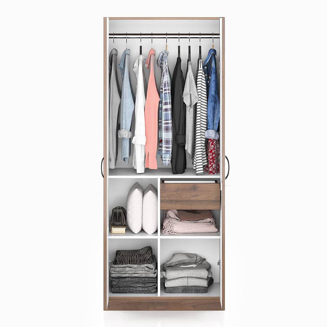 Zoey Engineered Wood 2 Door Wardrobe in Classic Walnut Finish