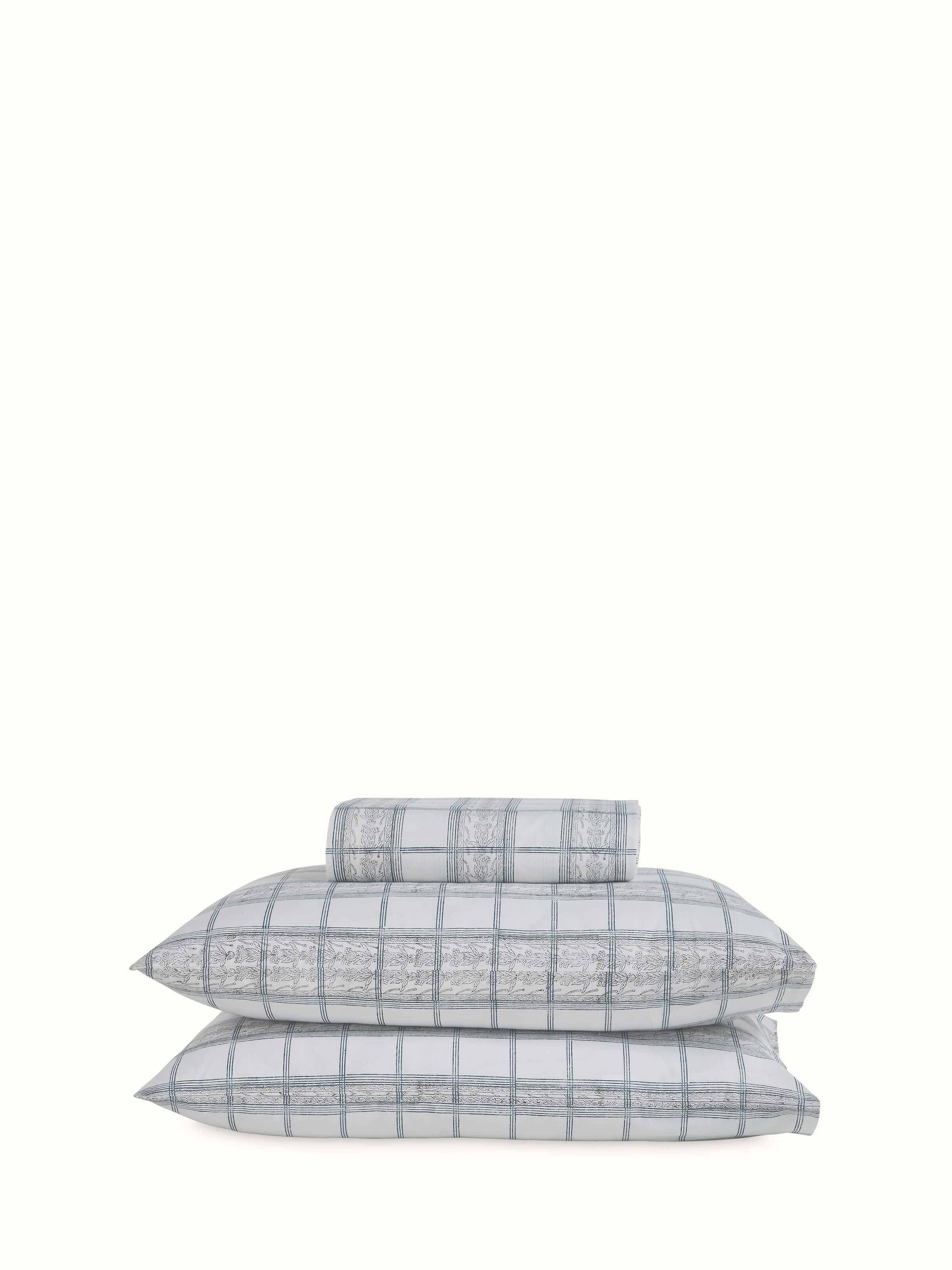 Orion Cotton Sanganeri Hand Block Print Checks King-size Bedsheet Set