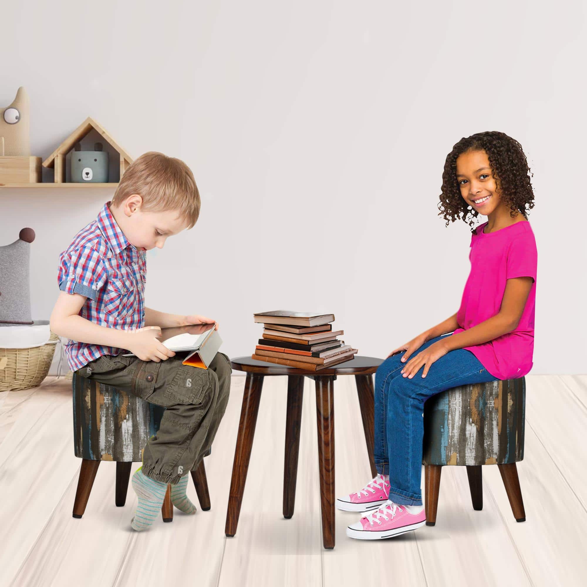 Lavinia Solid Wood  Ottomon in  Multicolor Colour