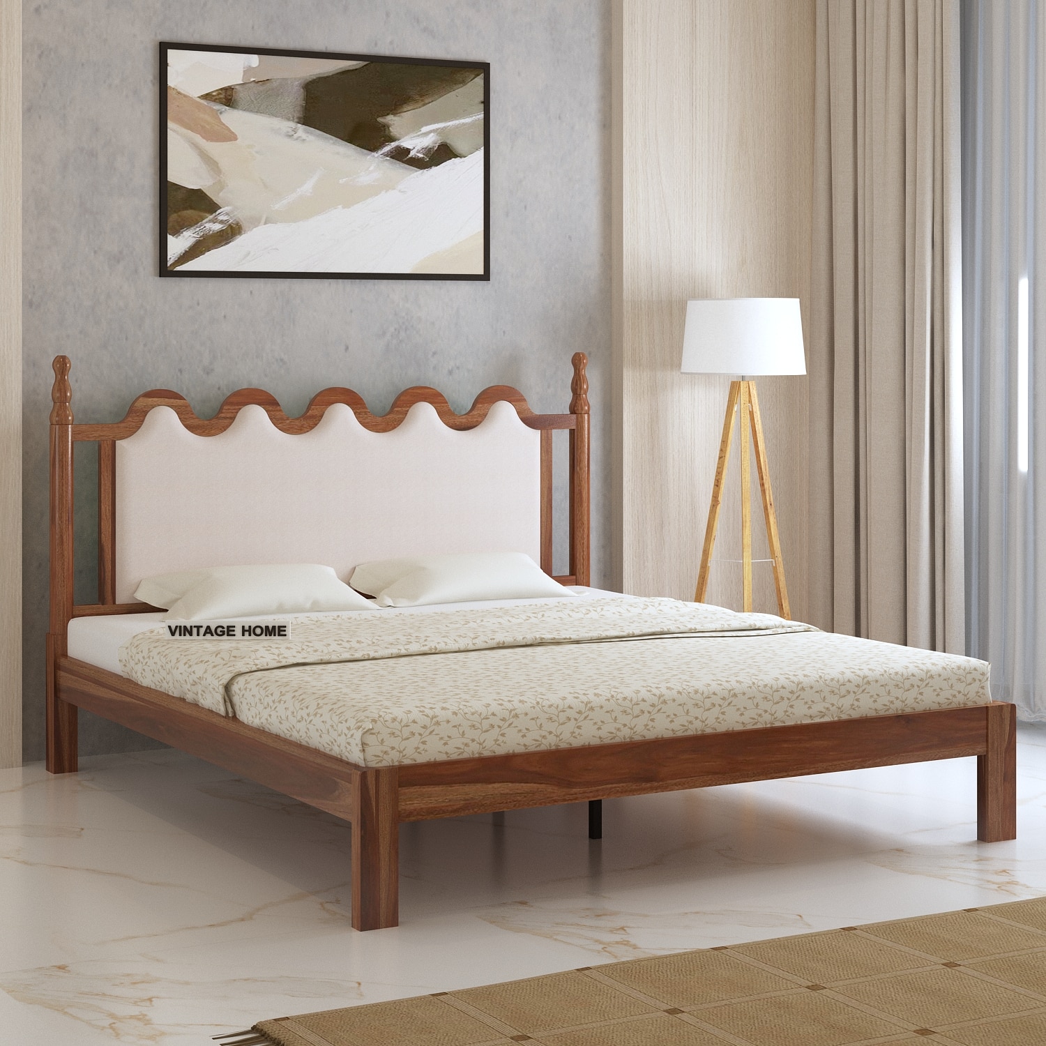 Tavora Solid Wood King Size Non Storage Storage Bed In Provincial Teak Finish