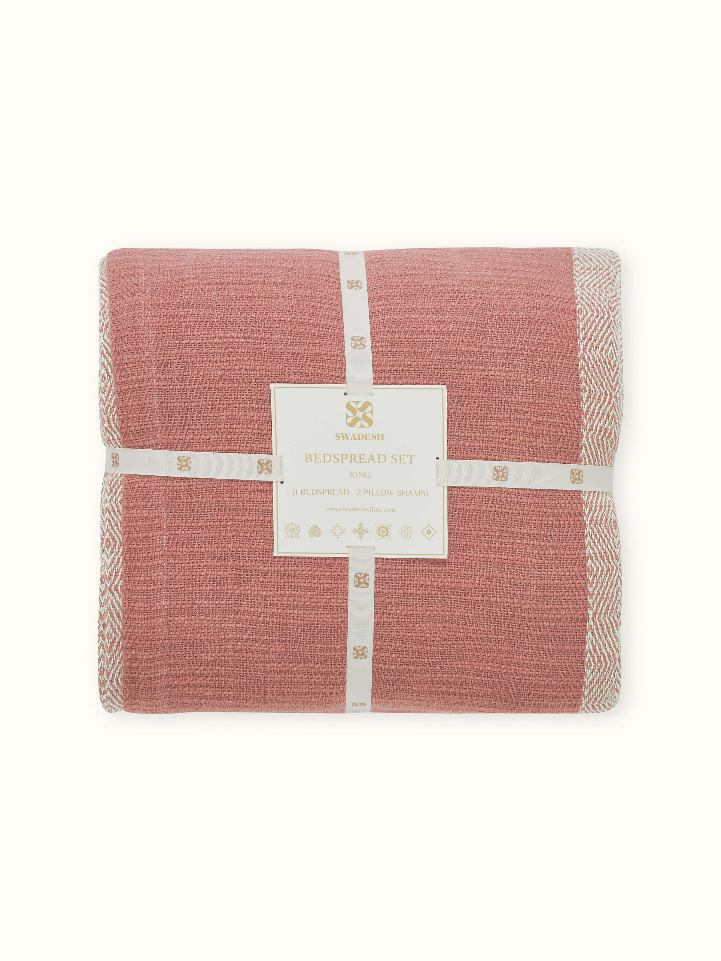 Nabha Pink Sandstone Diamond Weave King-size Bedspread Set