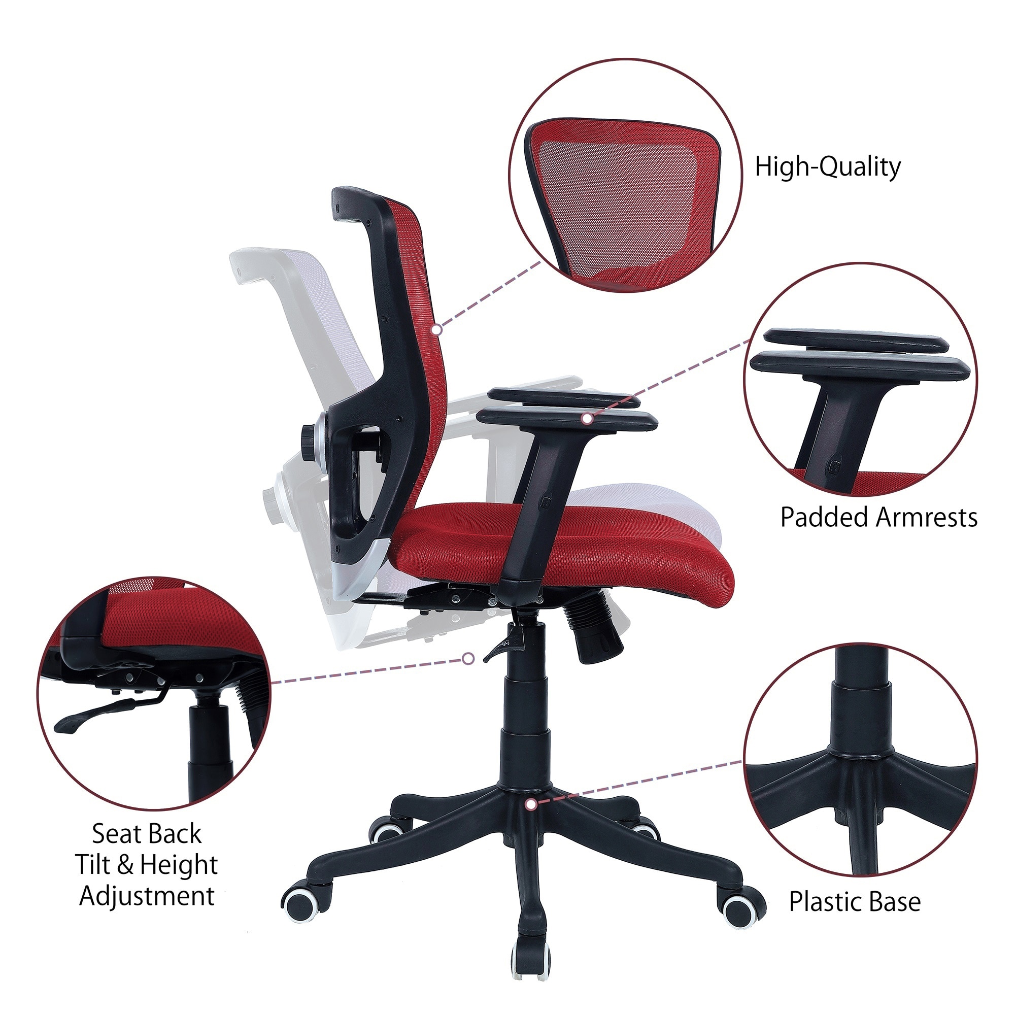 Peacifice Mid Back Ergonomic Chair in Red Colour