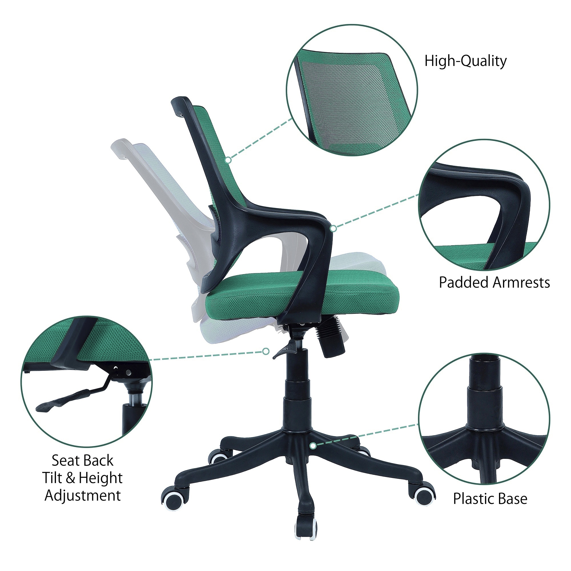 Ddeasirea Mid Back Ergonomic Chair in Dark Green Colour