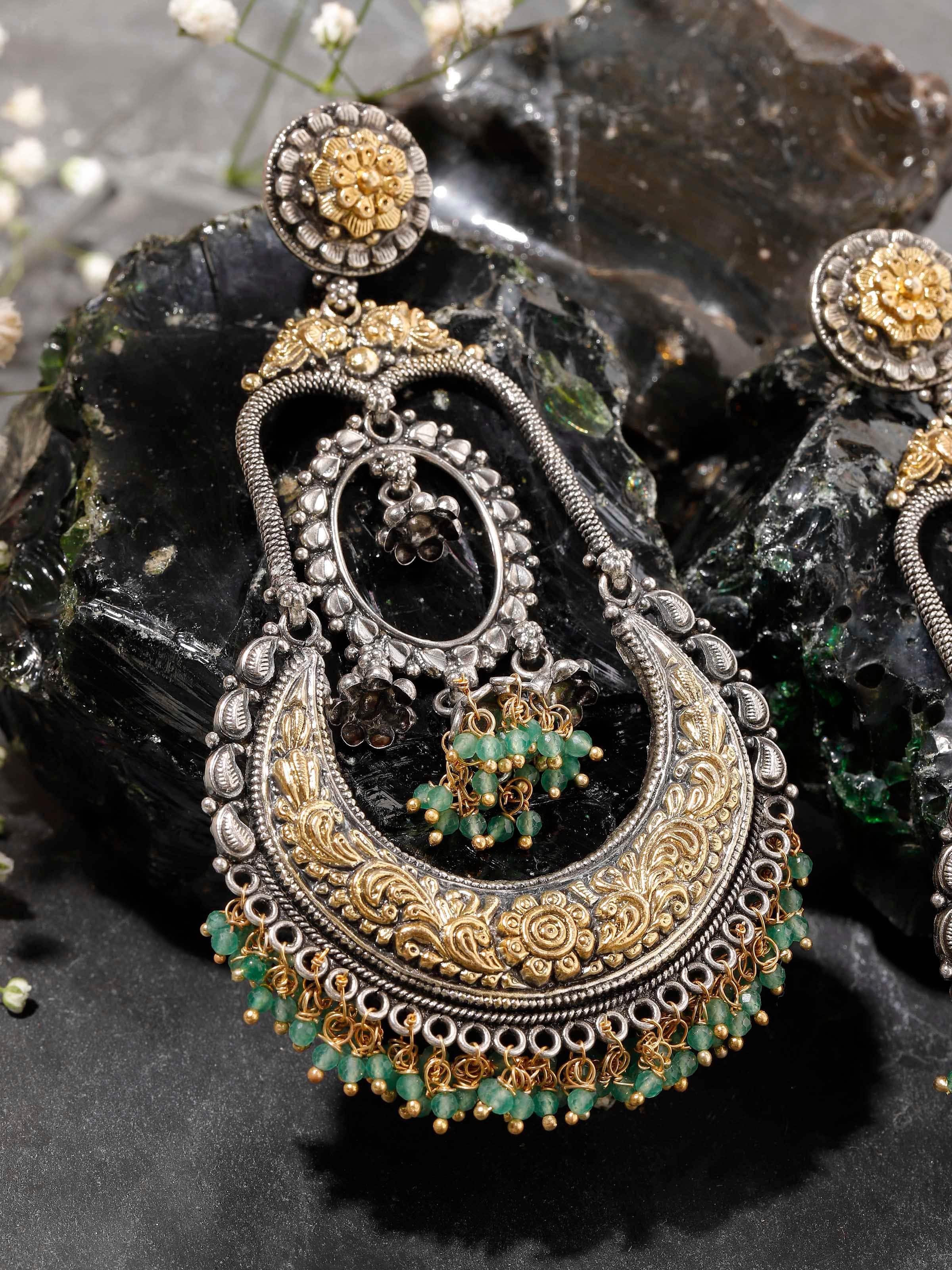 Close-up focusing on fine silver work and texture