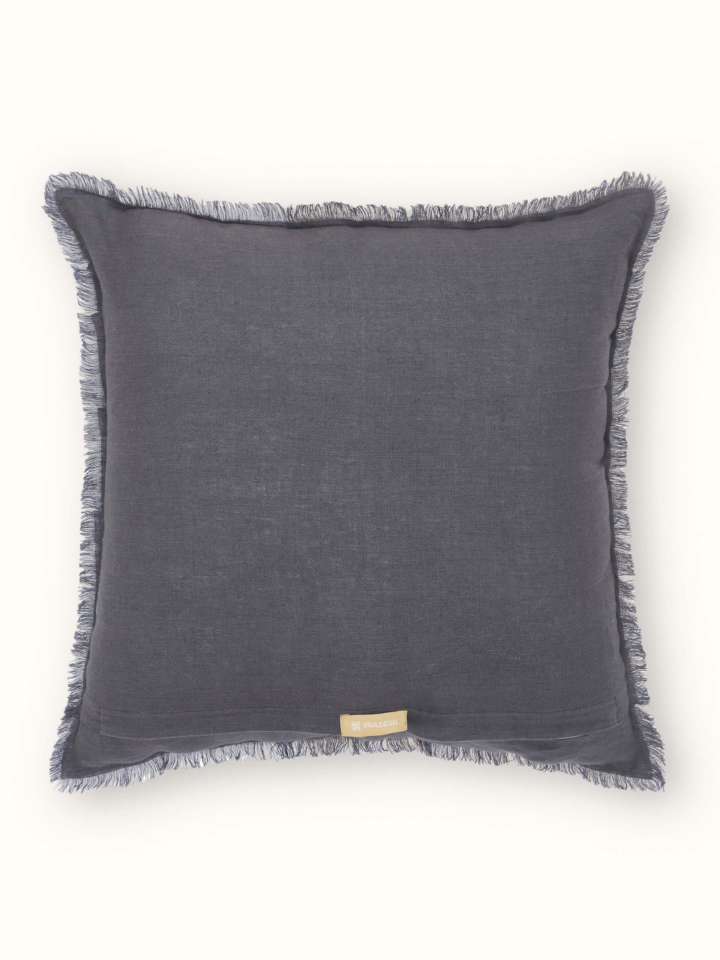 Kahani Beige Ivory Linen Kantha Hand Embroidery Cushion Cover