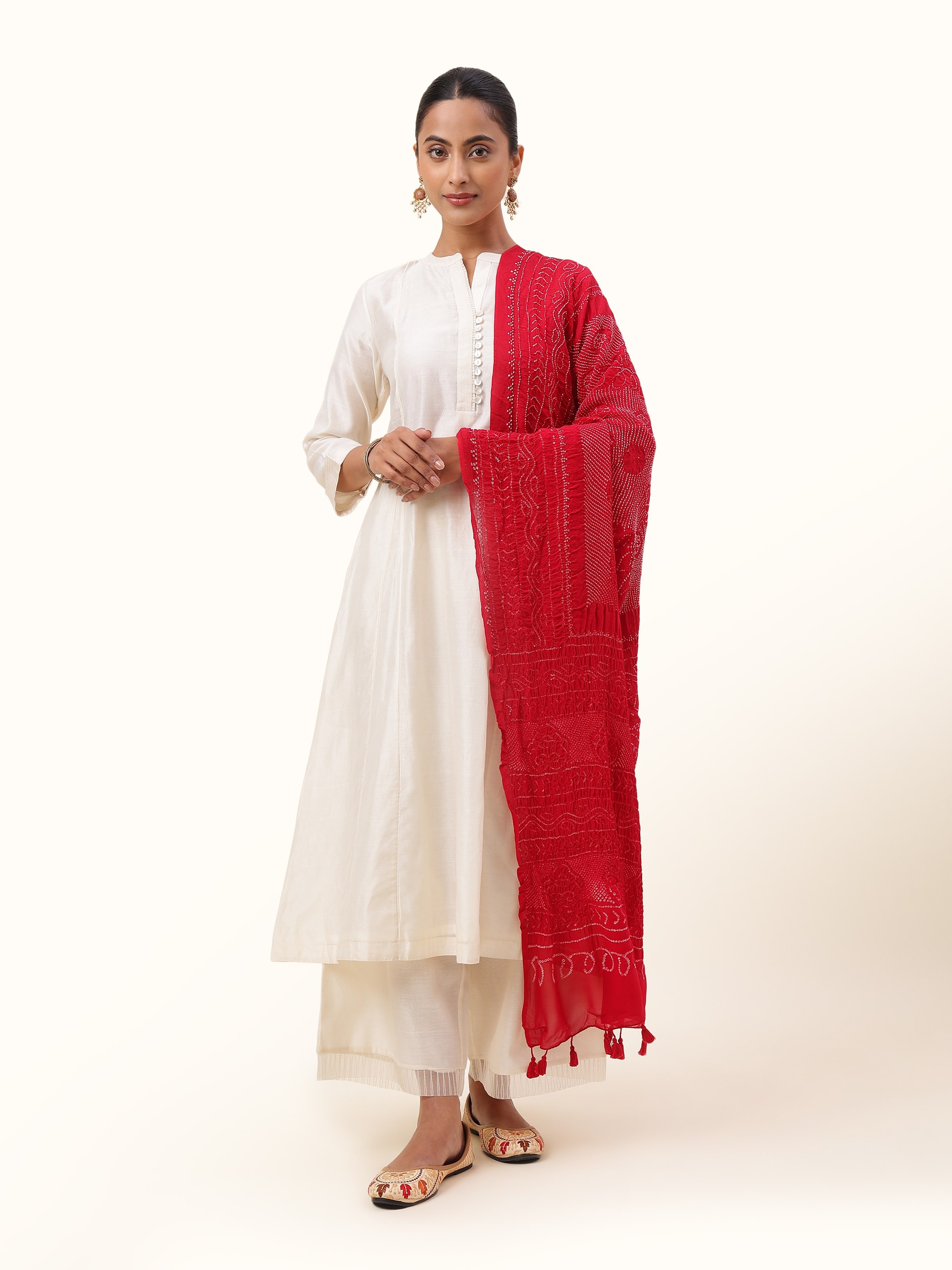 Red Georgette Bandhani Tie & Dye Dupatta