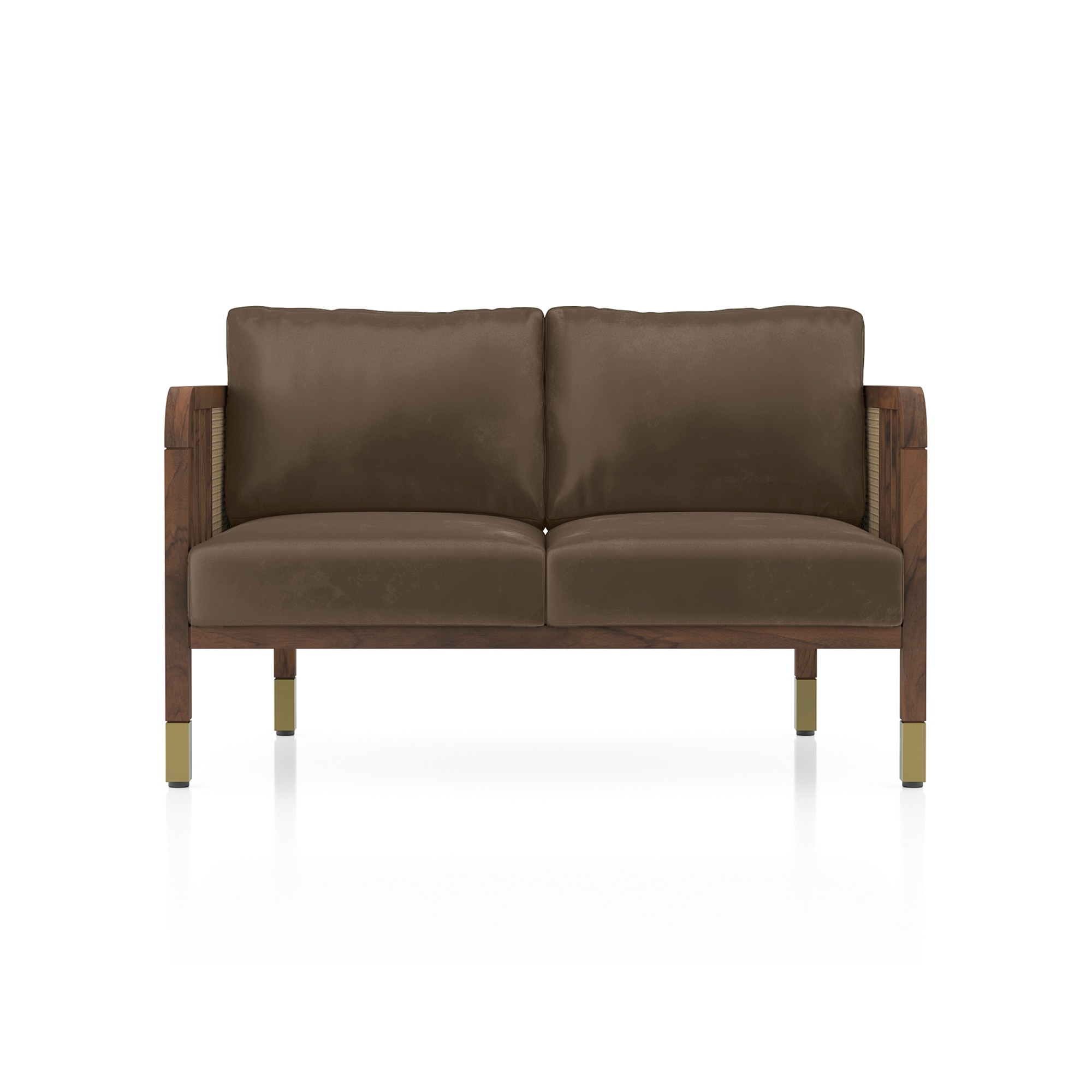 Taran 2 Seater Wooden Sofa in Truffle Biege Velvet Colour
