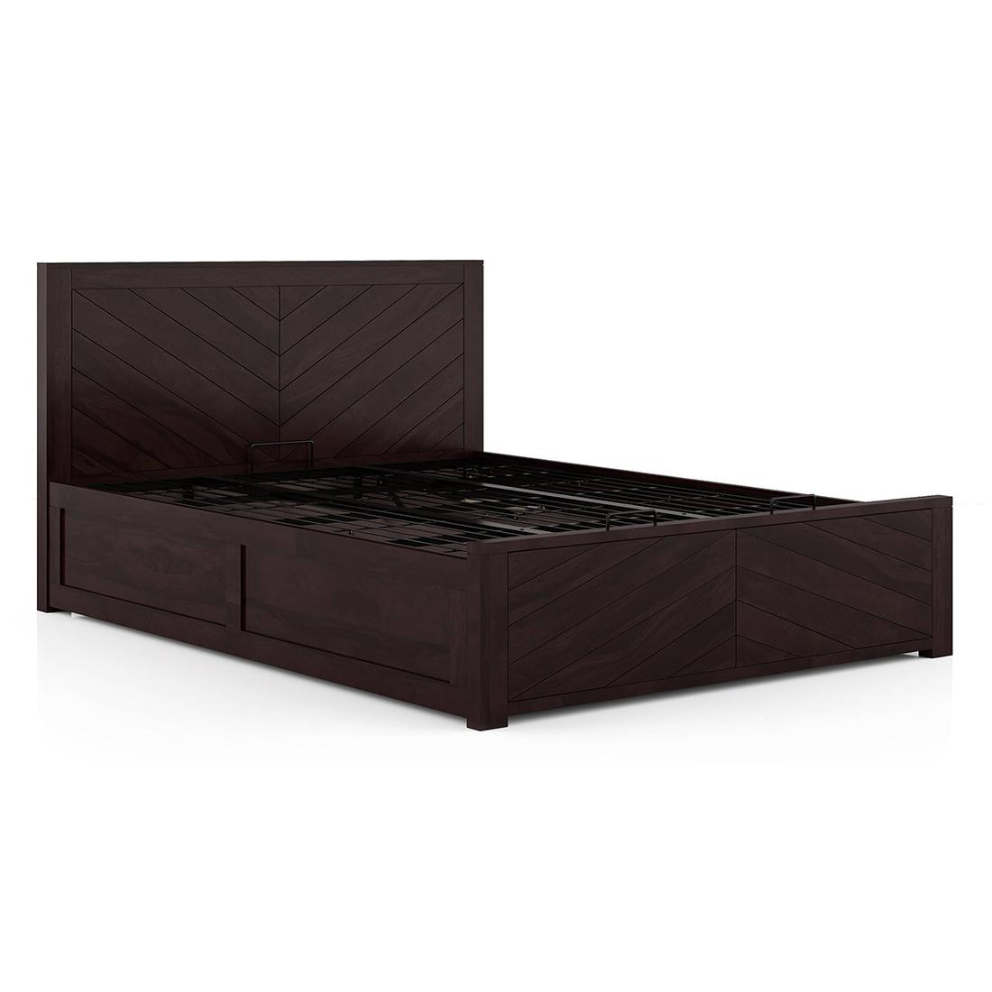 Almaya Solid Wood King Size Hydraulic Storage Bed In Mahogany Finish