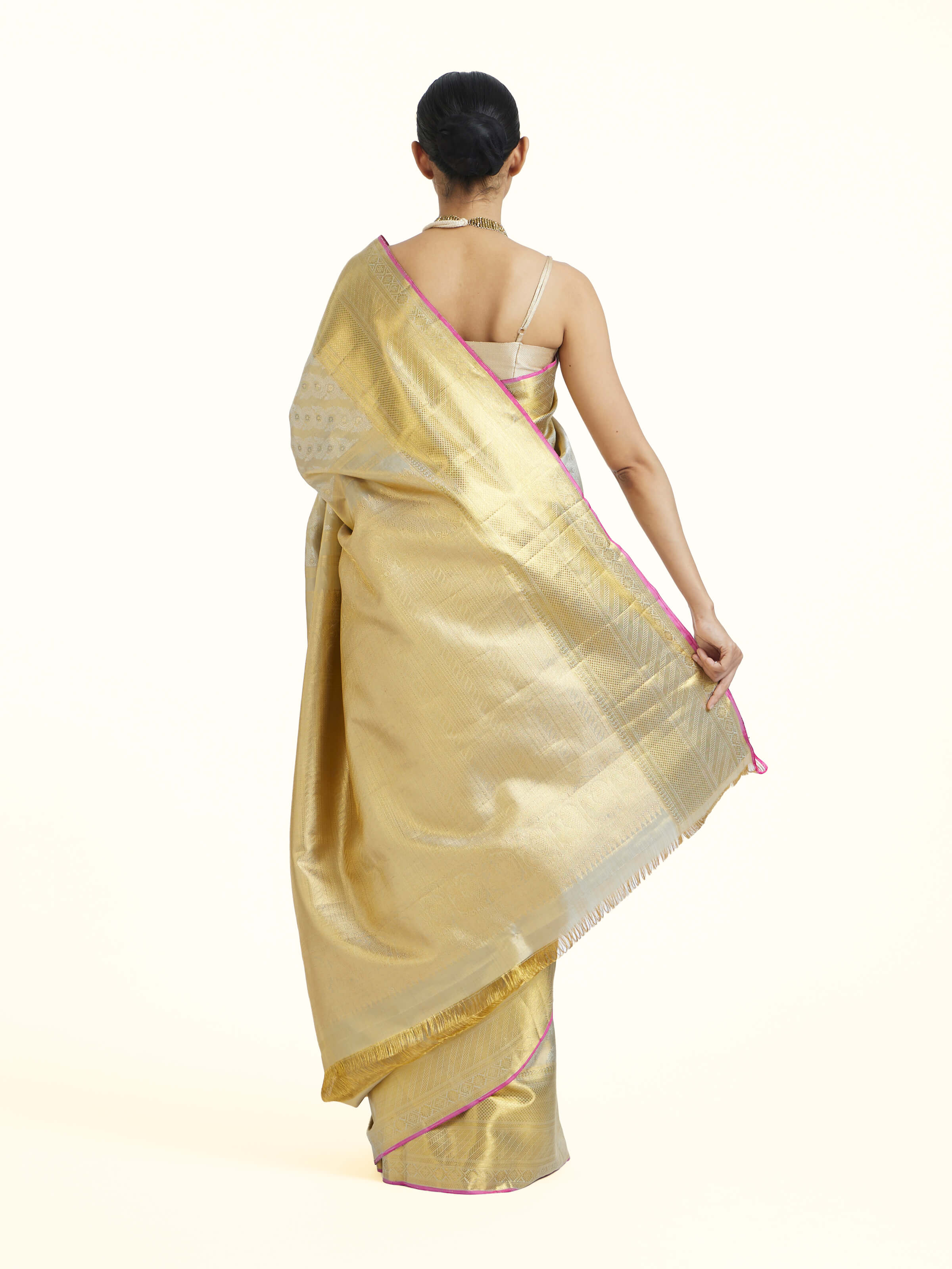 Beige Kancheepuram Silk Sari Zari Saree