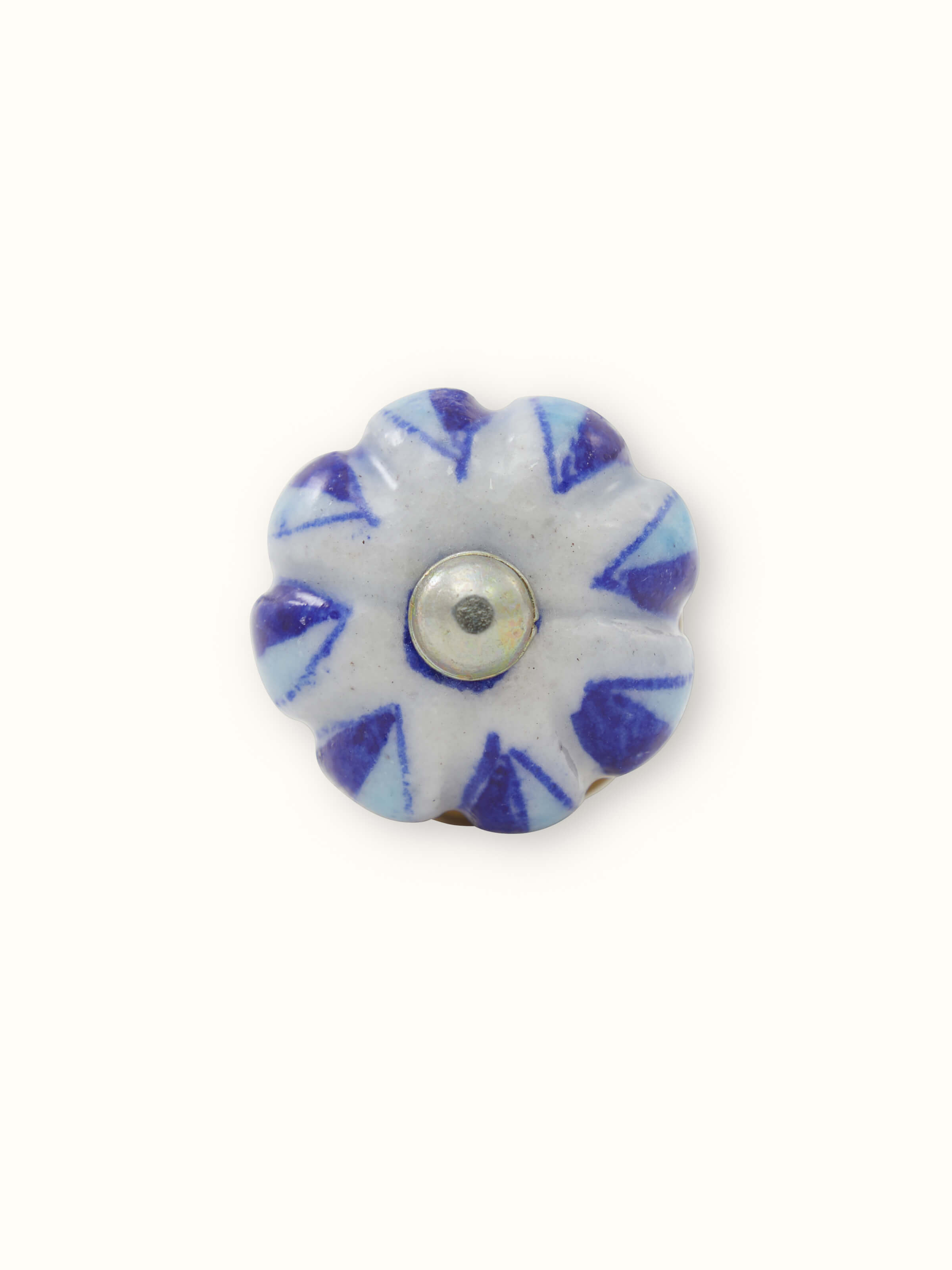 Detail shot of Blue Pottery Round Rib Door Knob Set