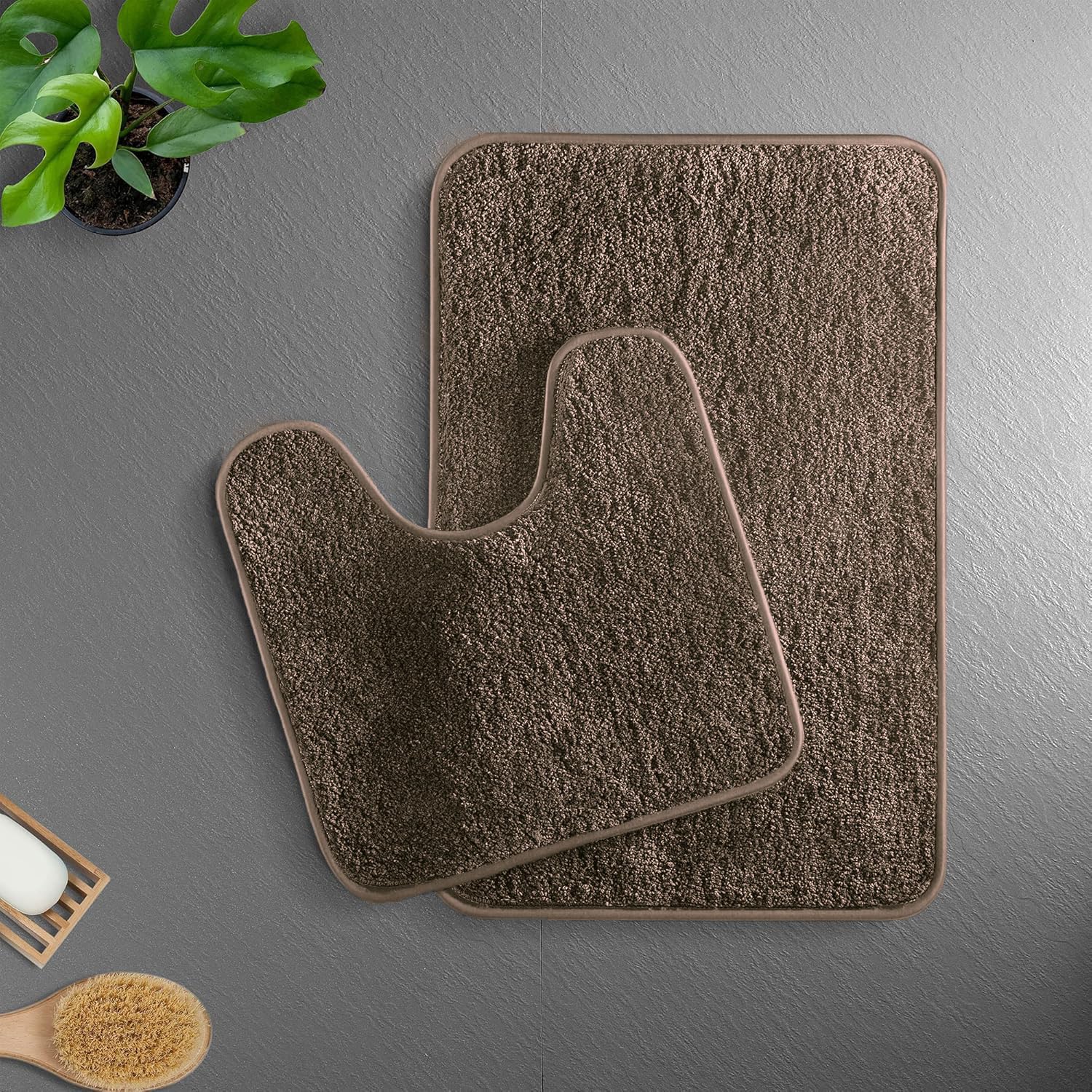 Luxe Home Polyester Newman Contour Bath Mat Set of 2 (Chocolate 45x75 cm & 40x45)