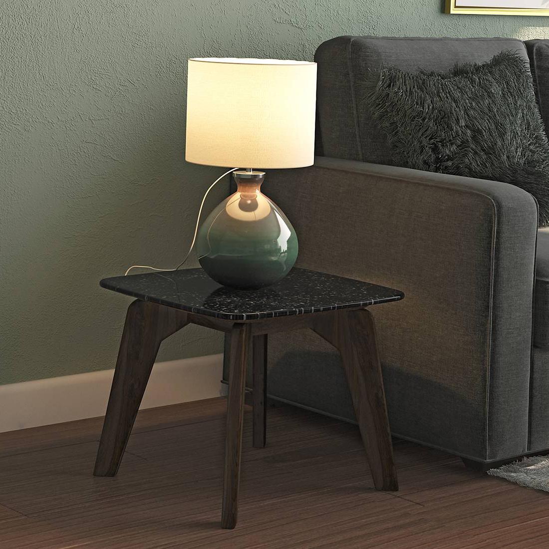 Galaxy Stone Side Table in American Walnut Finish