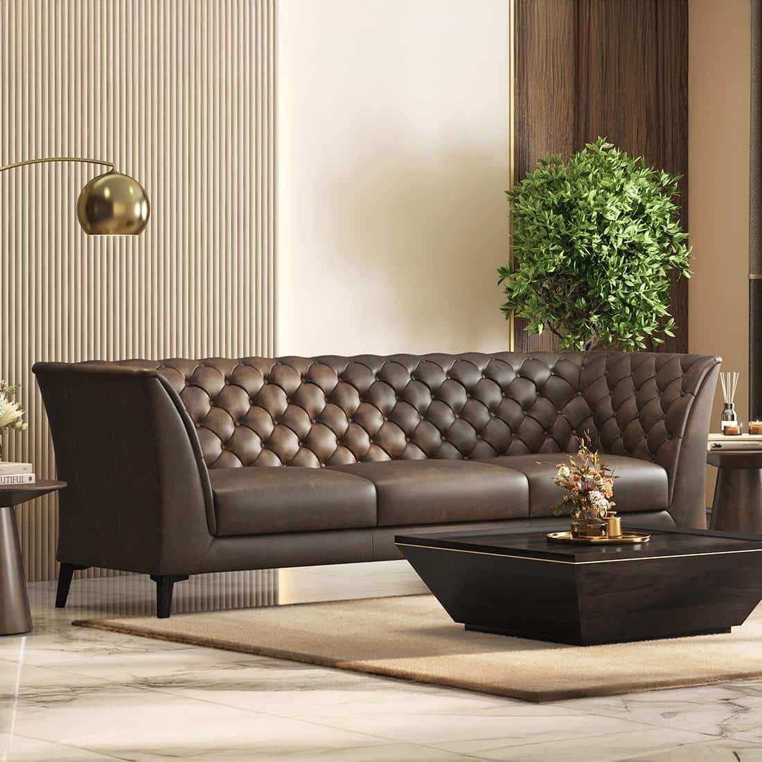 Weston 3 Seater Luxury Italian Leather Sofa In French Roast