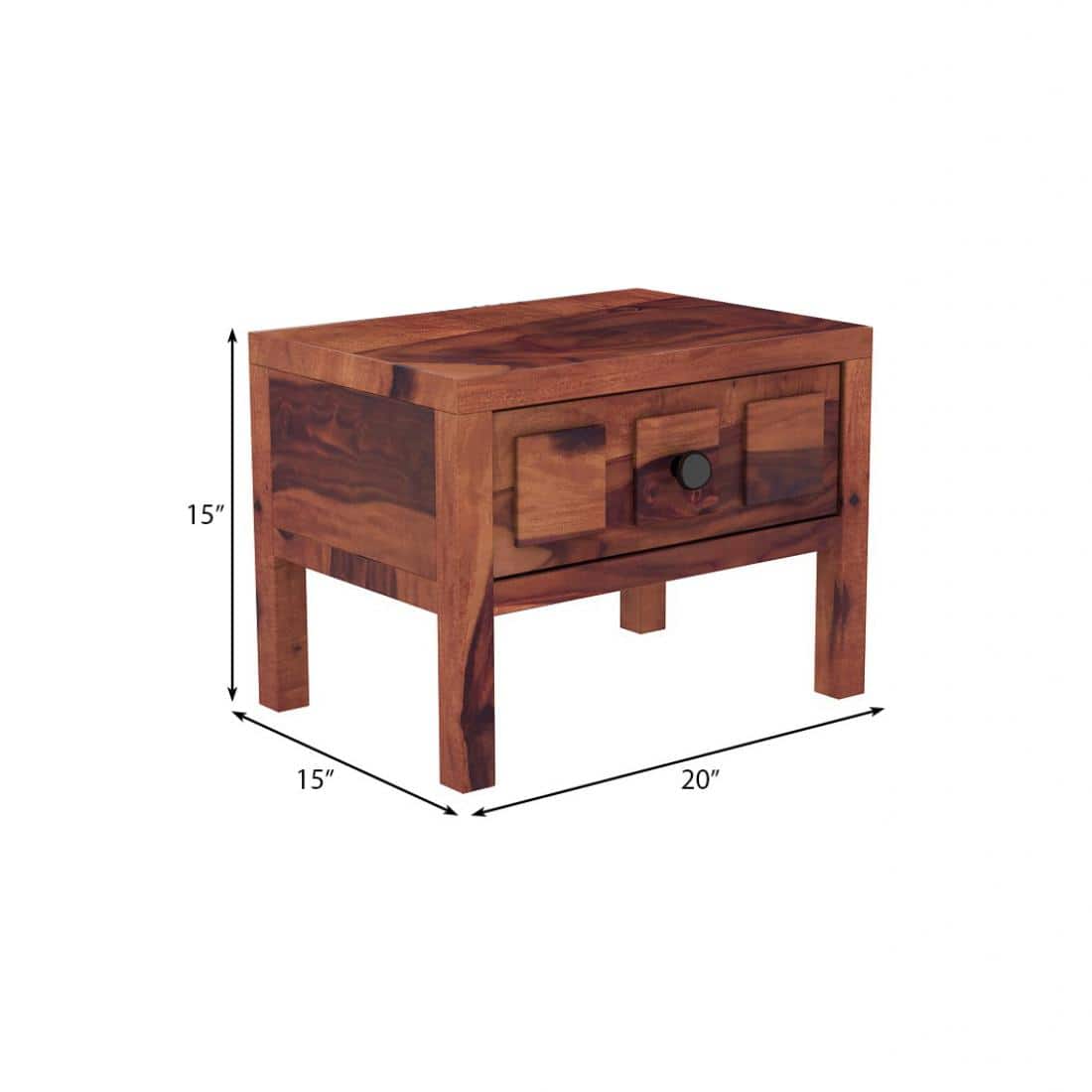 Square Solid Wood Box Bedside Table in Teak Finish
