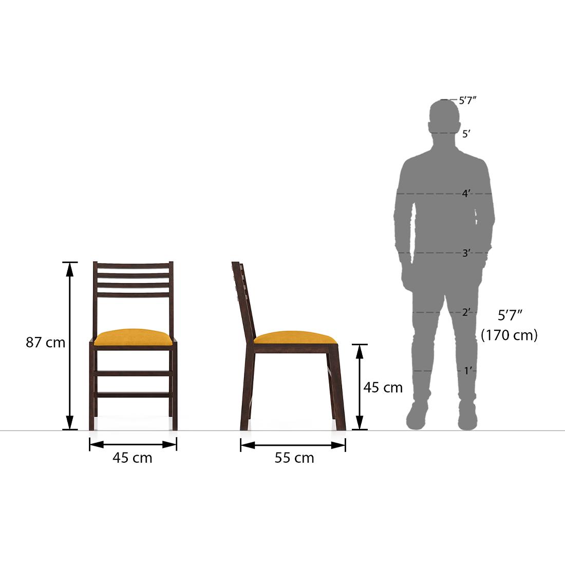 Caprica Solid Wood Dining Chair Set Of 2 In Mango Walnut Finish With Yellow Fabric Colour
