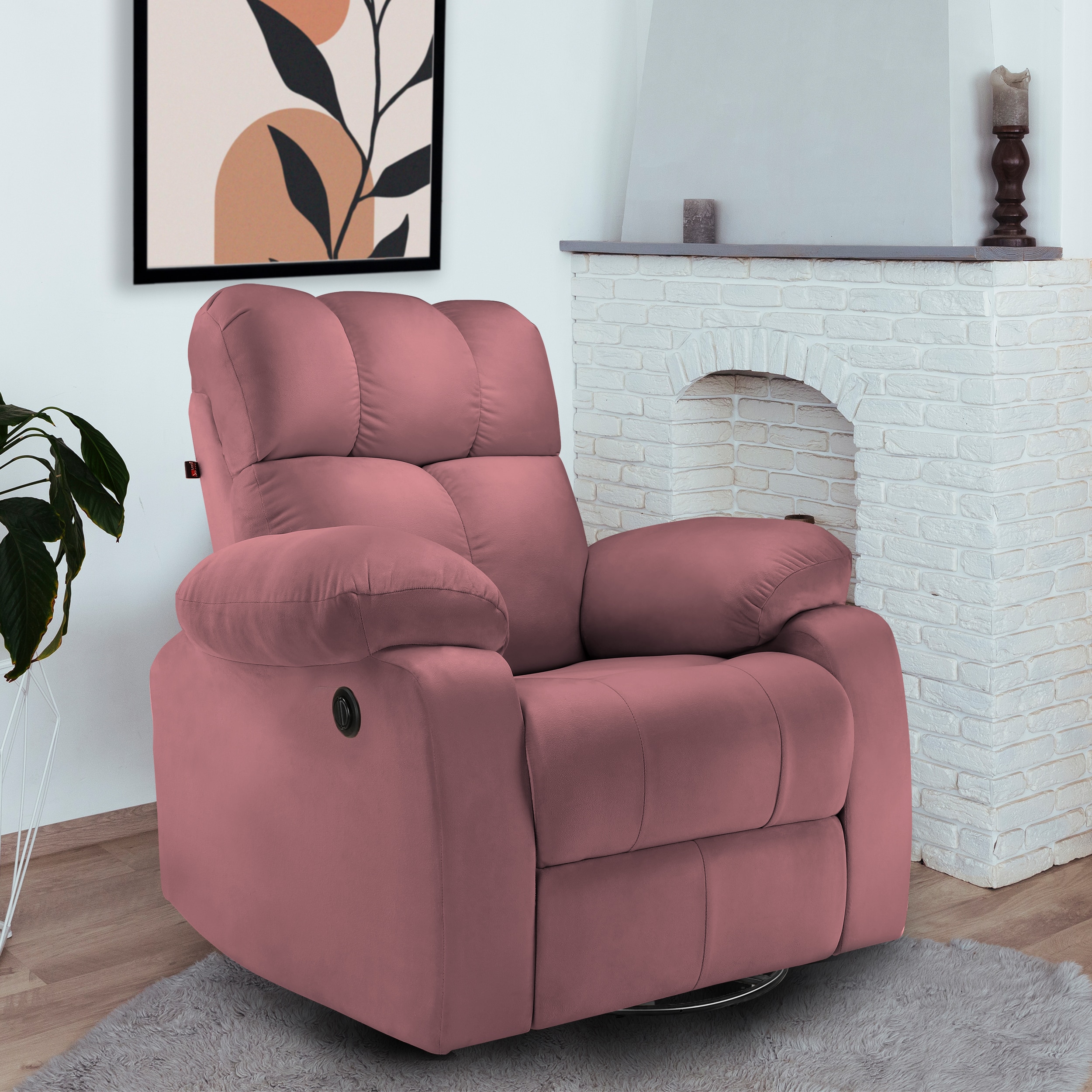 Helios Motorised Recliner Chair for with Rocking Revolving Premium Soft Suede Fabric 1 Seater Chair - Dusty Mauve