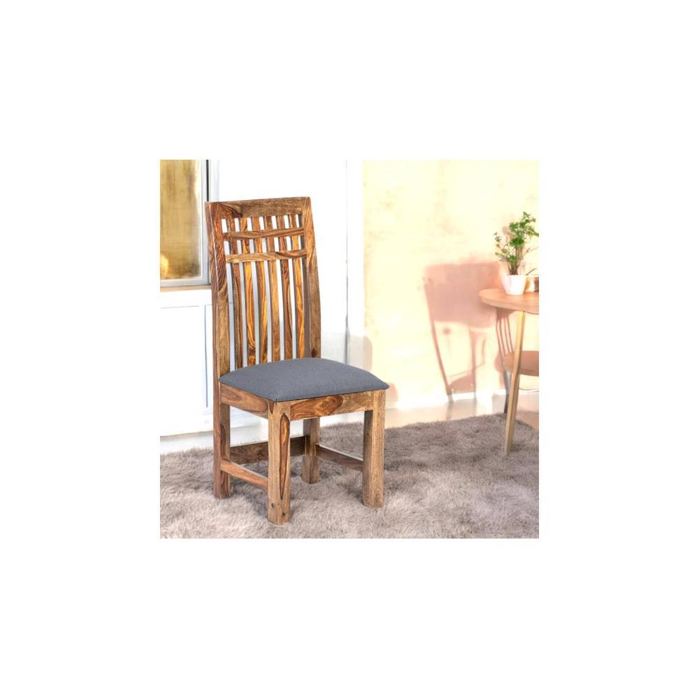Columbus wood Dining Chair in Anchor Grey Fabric Cushioning with TEAK FINISH