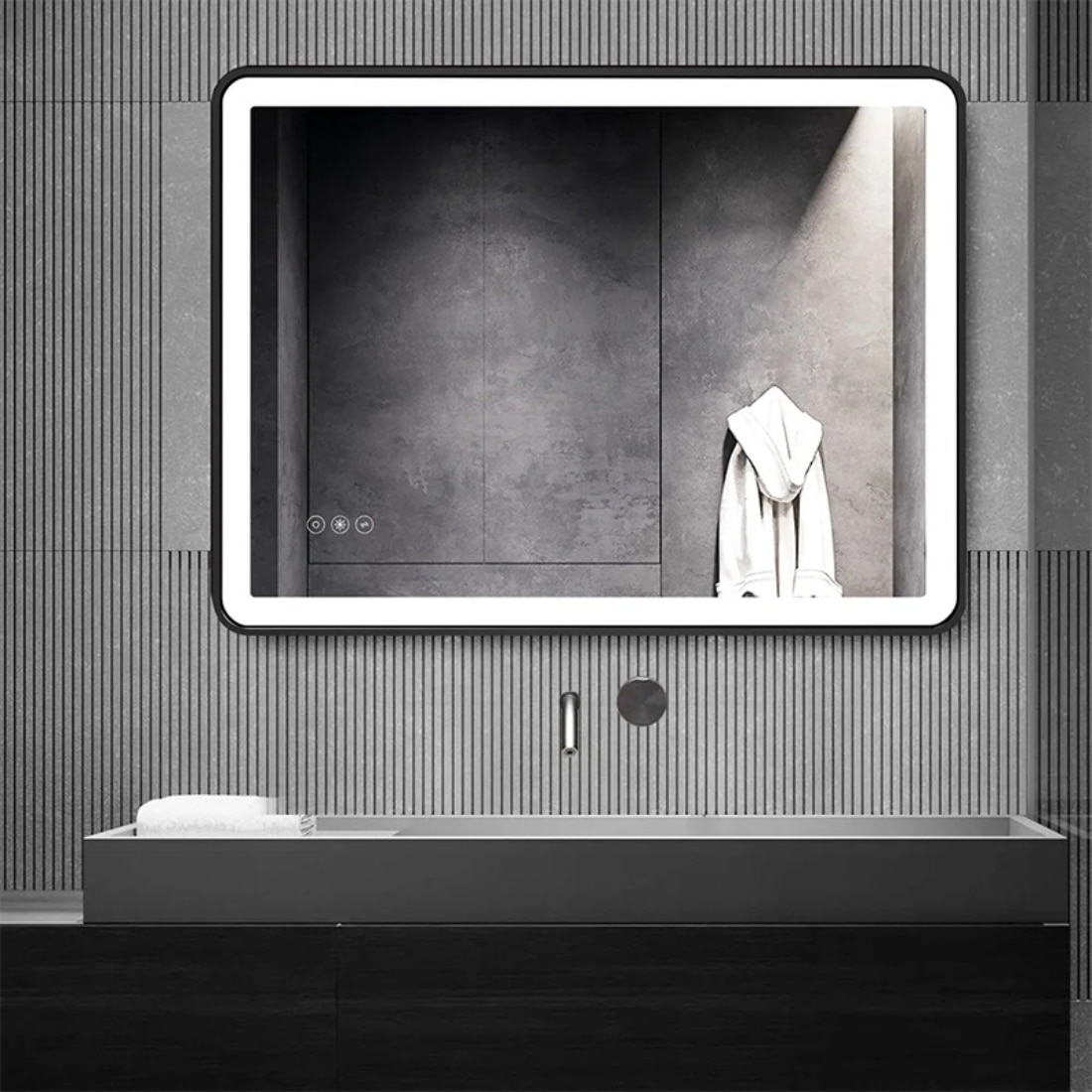 Modern Rectangular LED Mirror with Gold Stainless Steel Frame