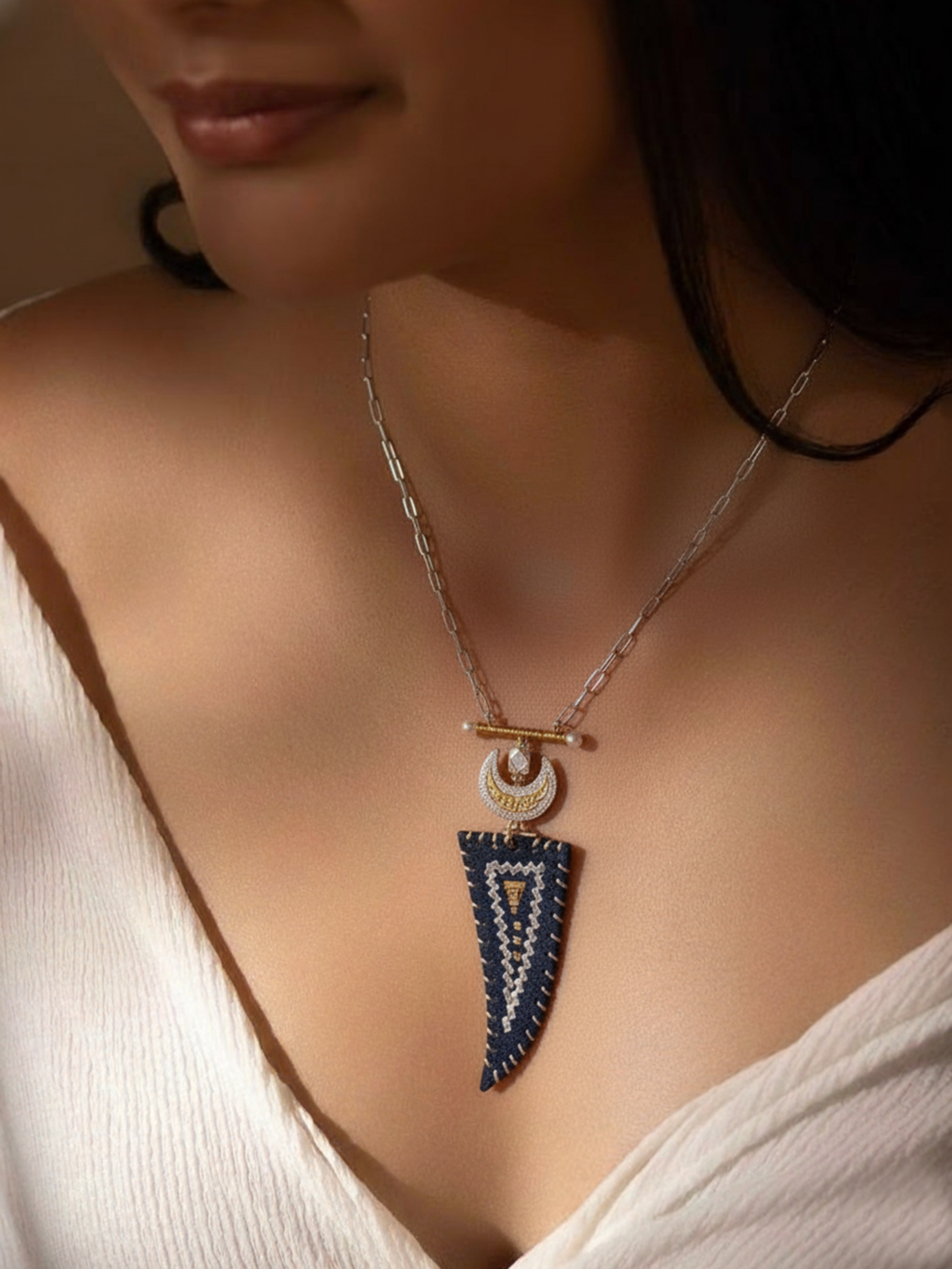 Kutch leather silver long necklace – Swadesh