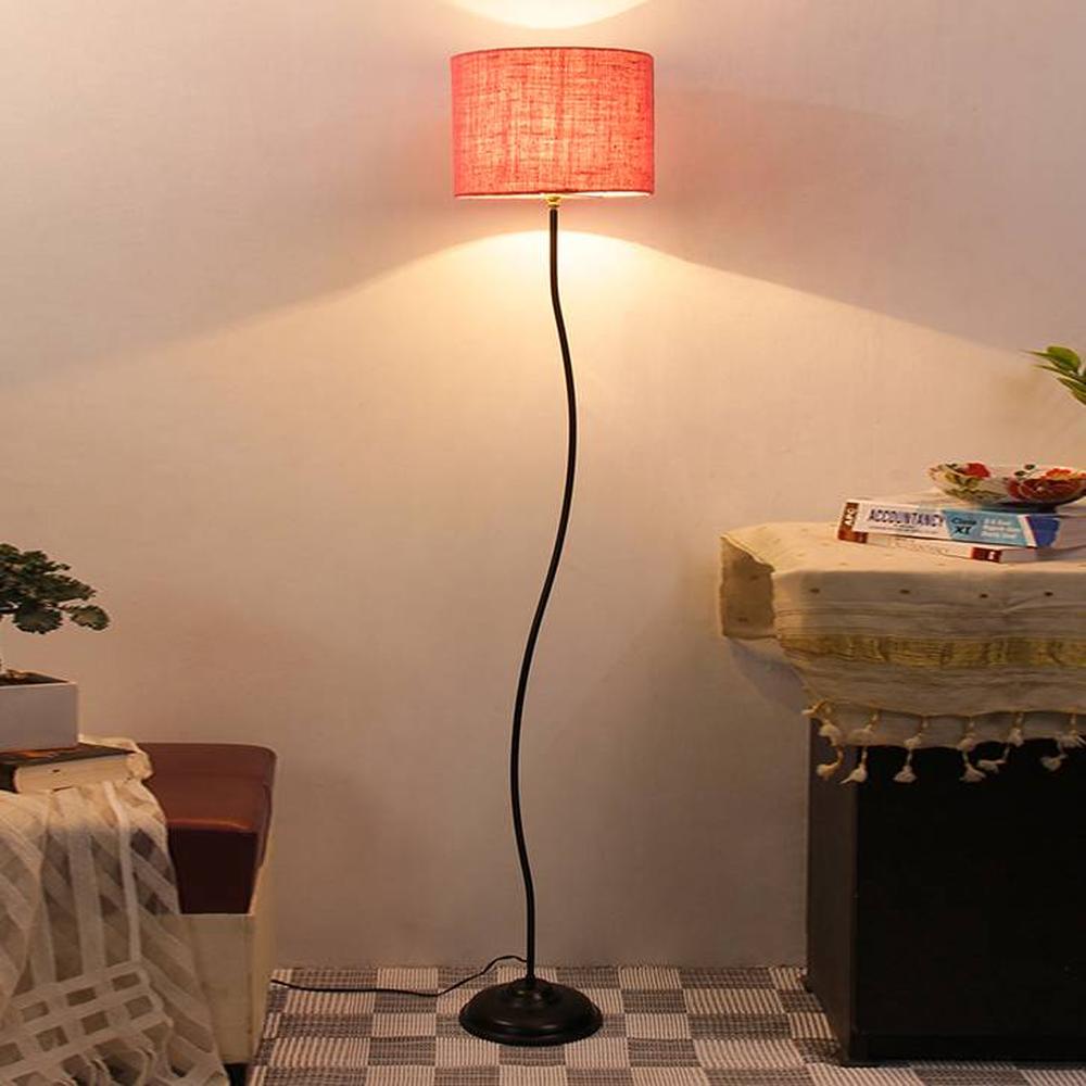 Donahue Pink Cotton Shade Floor Lamp - Devansh