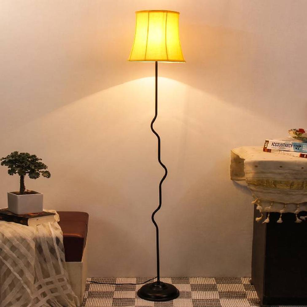 Bear Yellow Fabric Floor Lamp with Black Iron Base