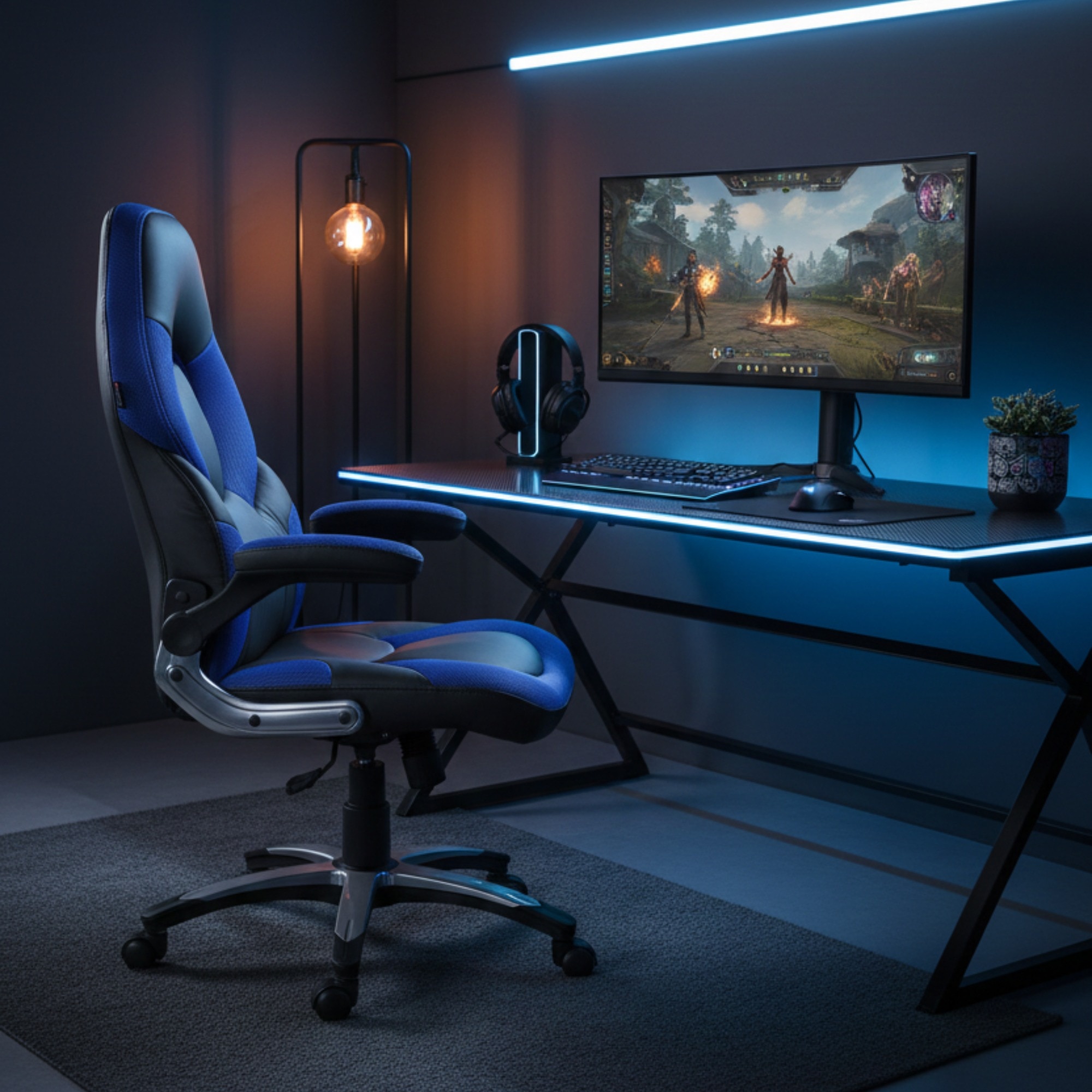 Stylish Gaming Chair In Black & Blue - Adiko Systems