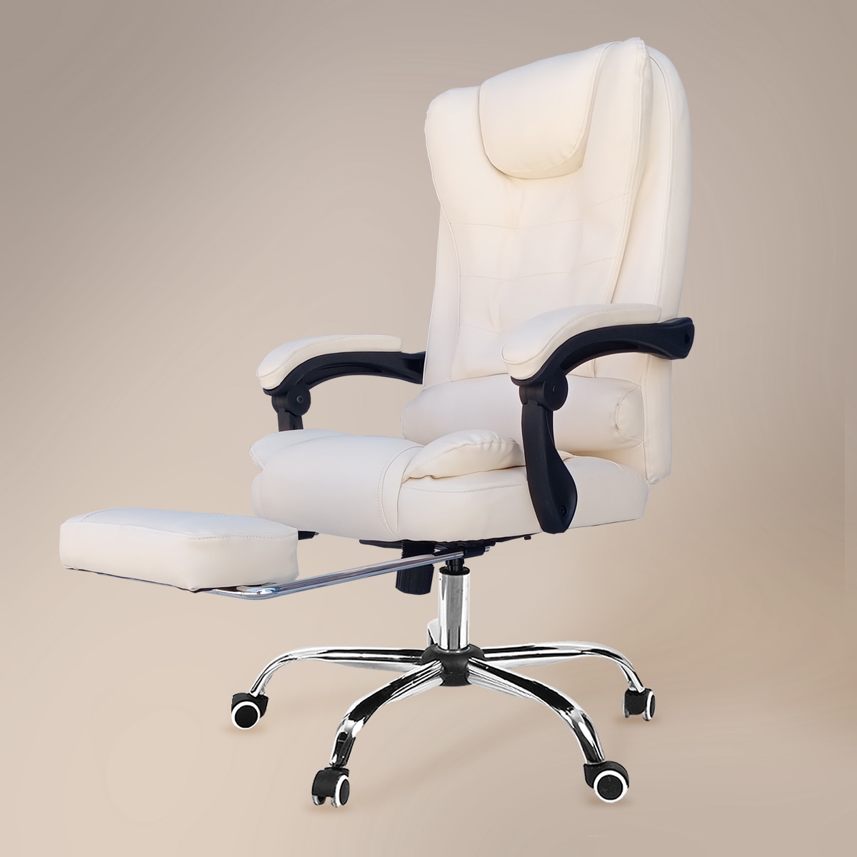 Kepler Brooks Italia Premium Leatherette Office Desk Chair in Off White Colour - Kepler Brooks